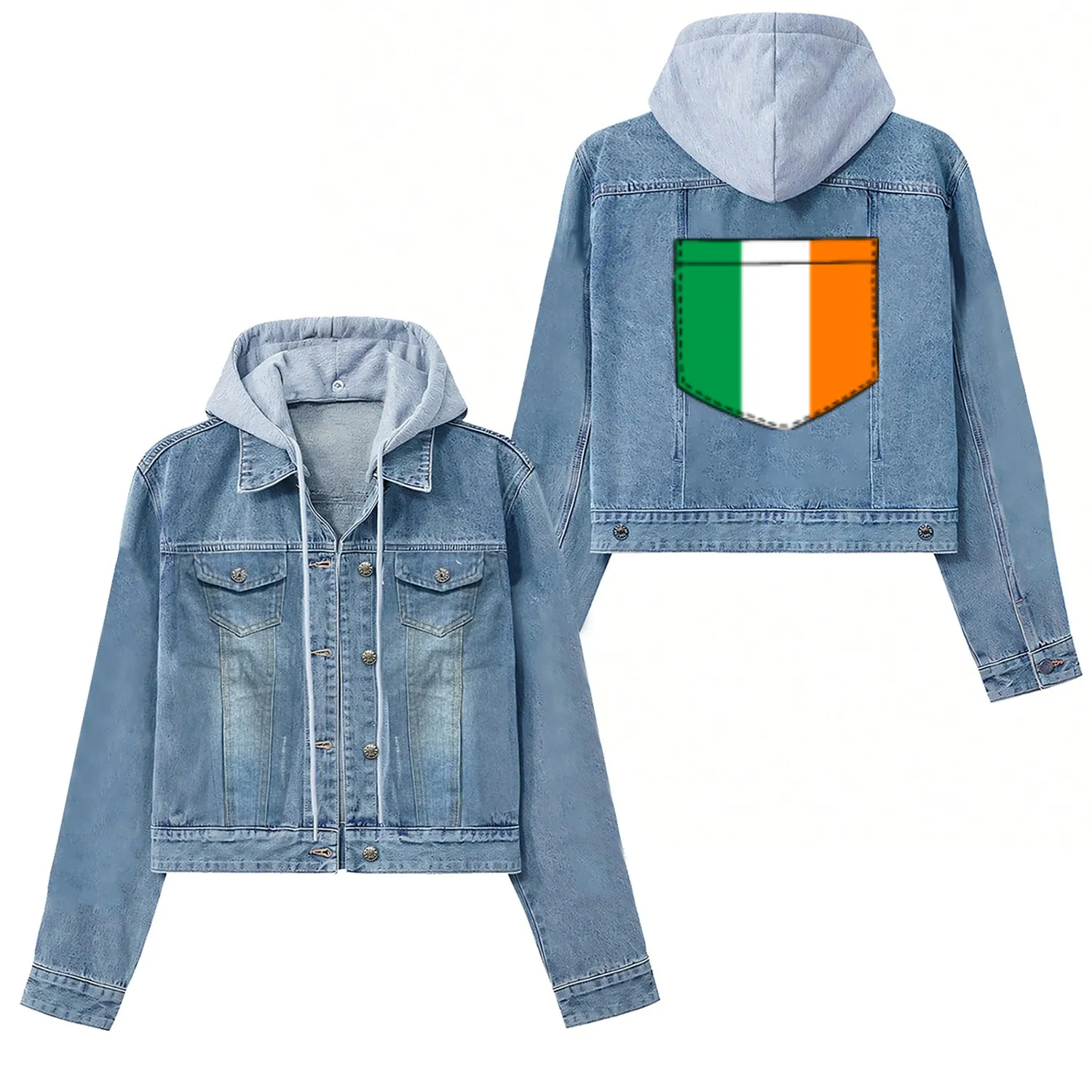 irish flag in a shape of a pocket Women's Denim Jackets