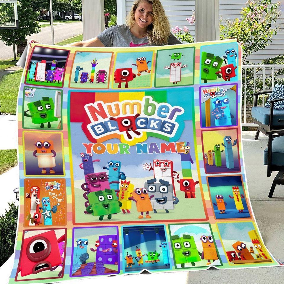 Personalized Numberblocks Blanket, Custom Name Fleece Blanket, Gift For Kids Birthday