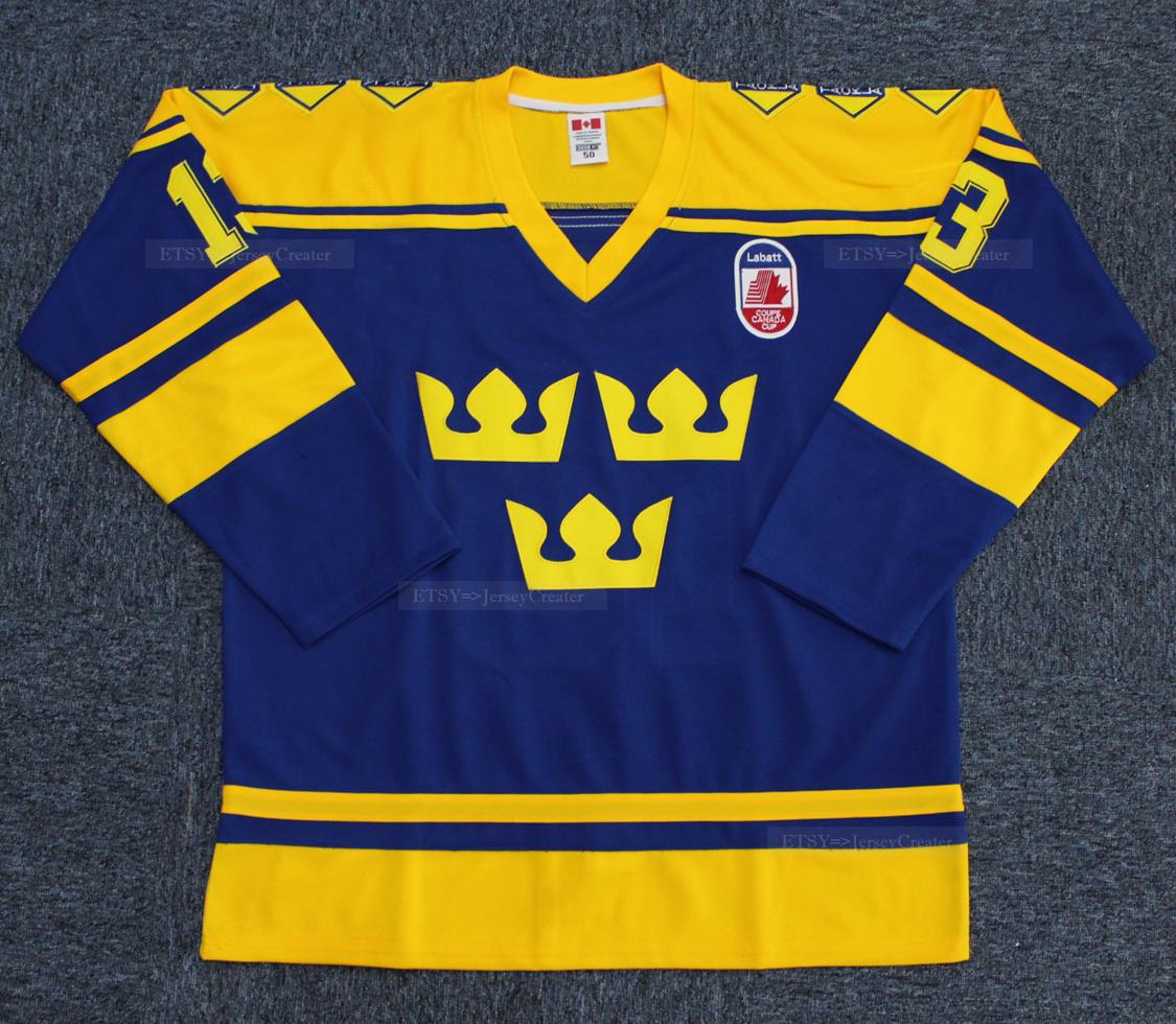 Throwback Sundin #13 Team Sweden Ice Hockey Jersey Top Blue;Toddler/Youth/Adult;Custom Name