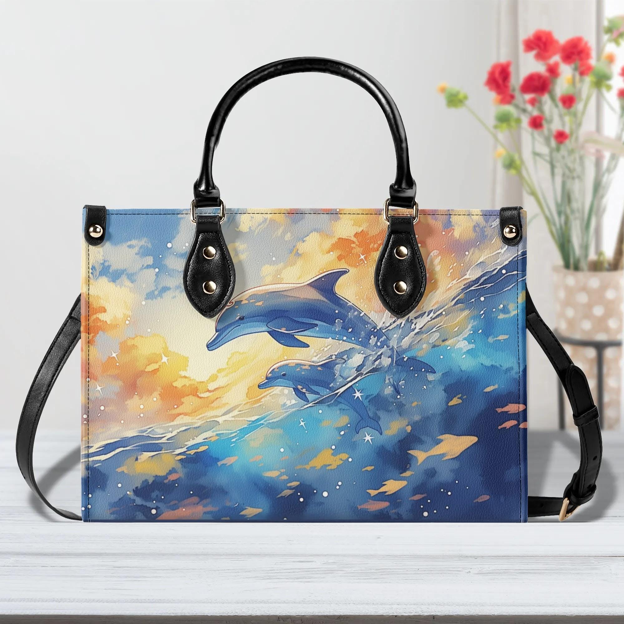 Ocean Lover Dolphins Bag, Luxury Women Bag, Women's Leather Handbag