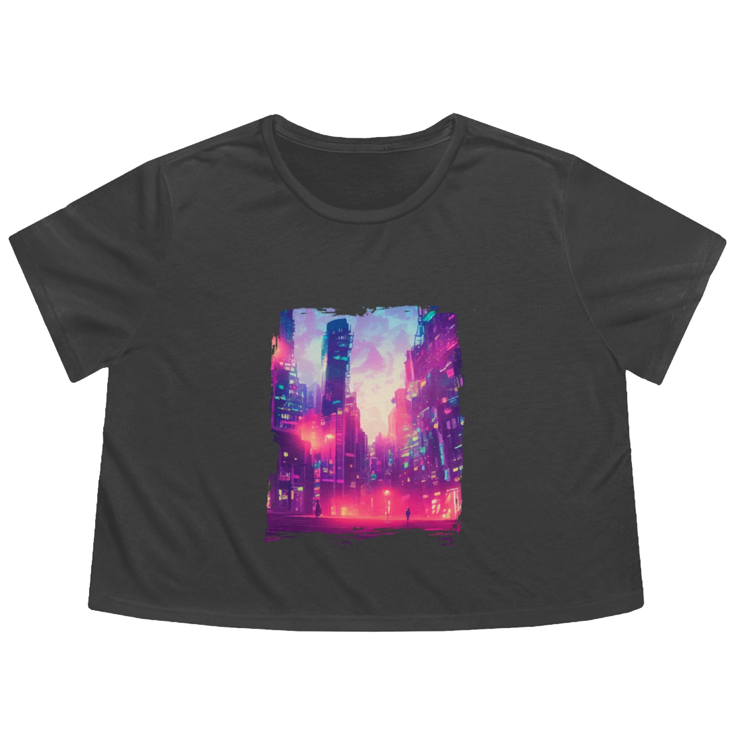 Cool Japanese World Japan Neon City Flowy Cropped Tees