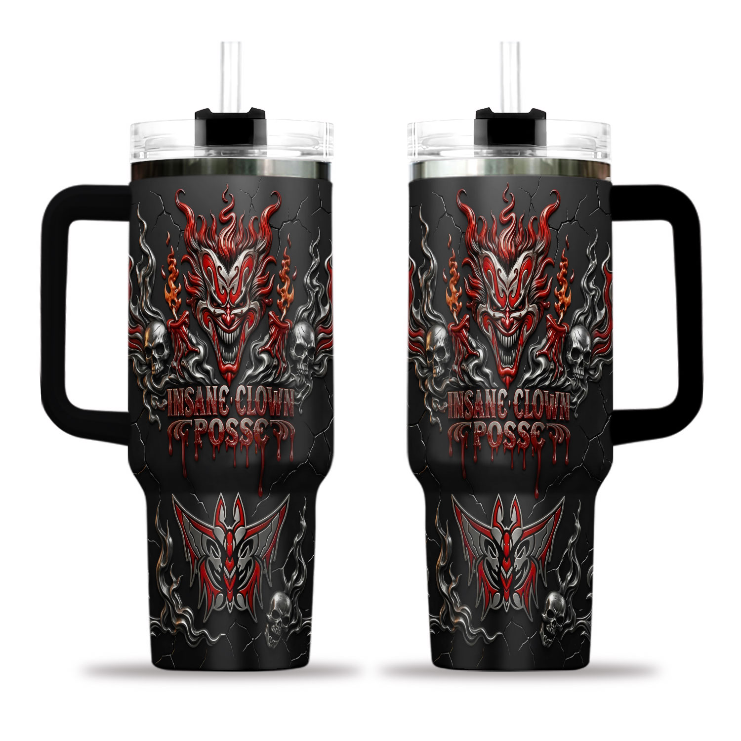 Dark Clown Flame Insulated Cup 40oz Travel Mug Horror Fan Rock Music Gift