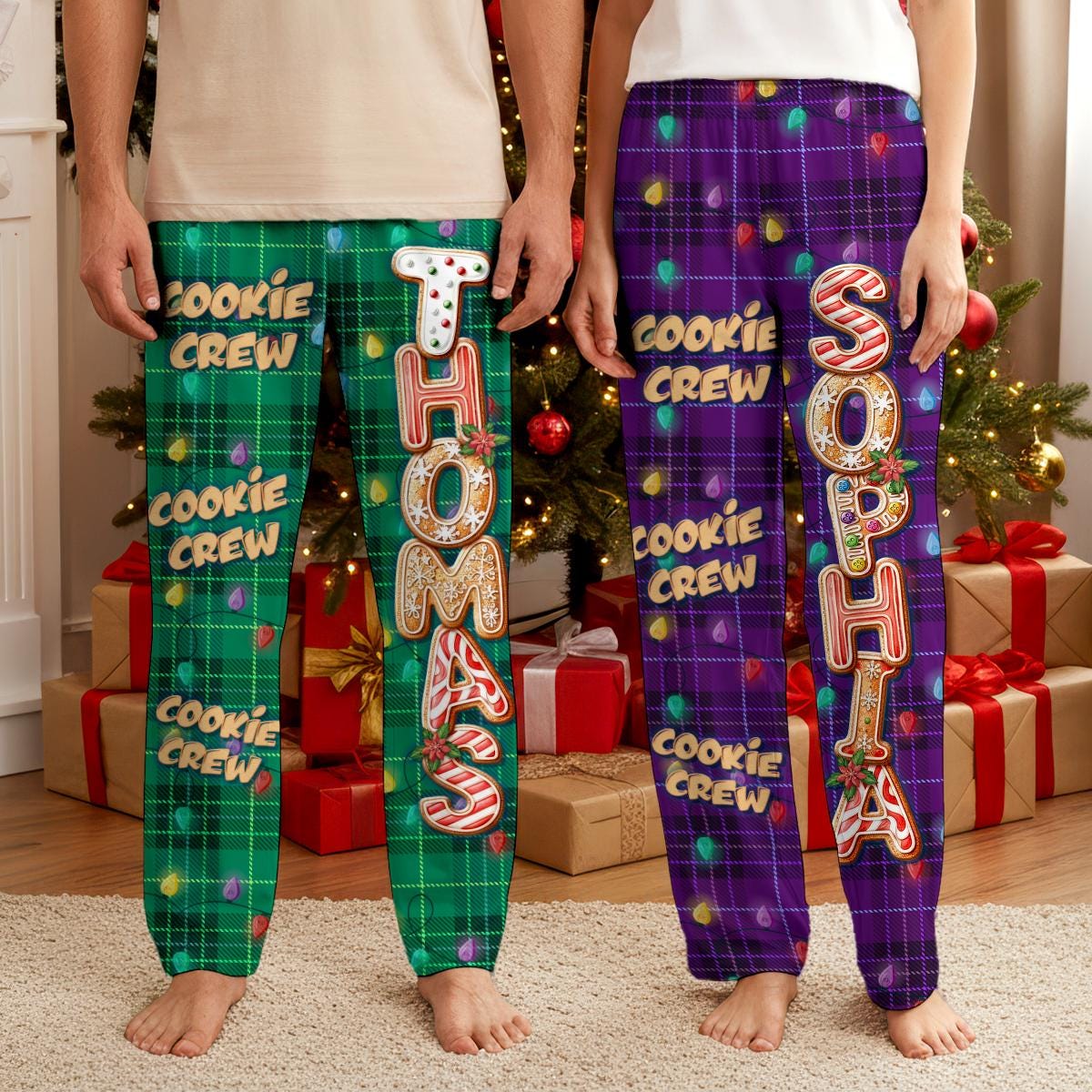 Family Personalized Christmas Pants, Custom Name Gingerbread Pajamas Pant, Christmas Gift For Family Kid Matching Outfit.Xmas Sweatpants