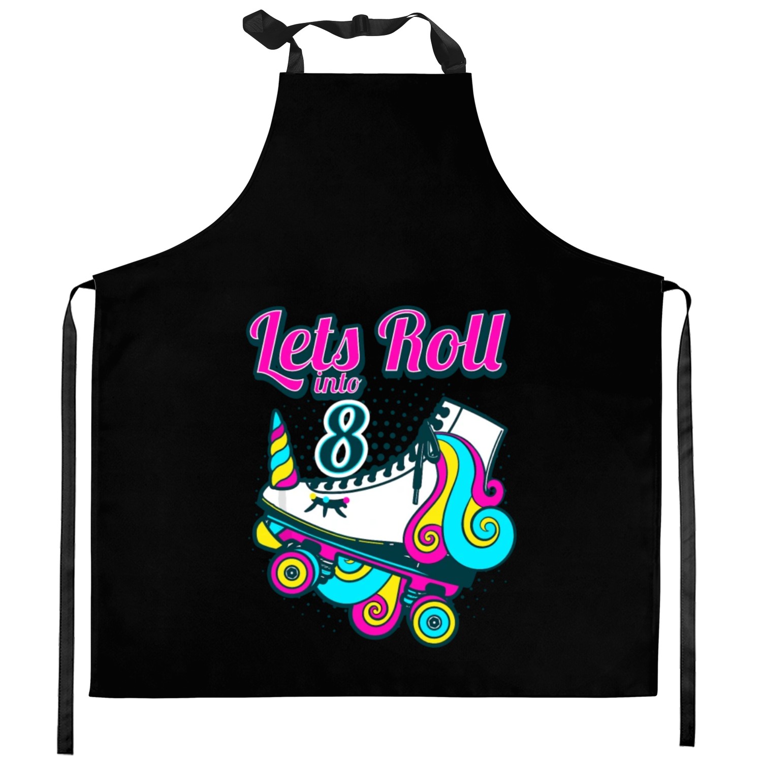 Lets roll into 8 unicorn roller skate birthday Kitchen Aprons