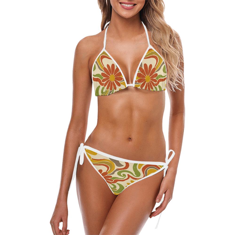 Retro Floral Bikini Set, Vintage Halter Swimsuit, Boho Resort 2-Piece Swimwear
