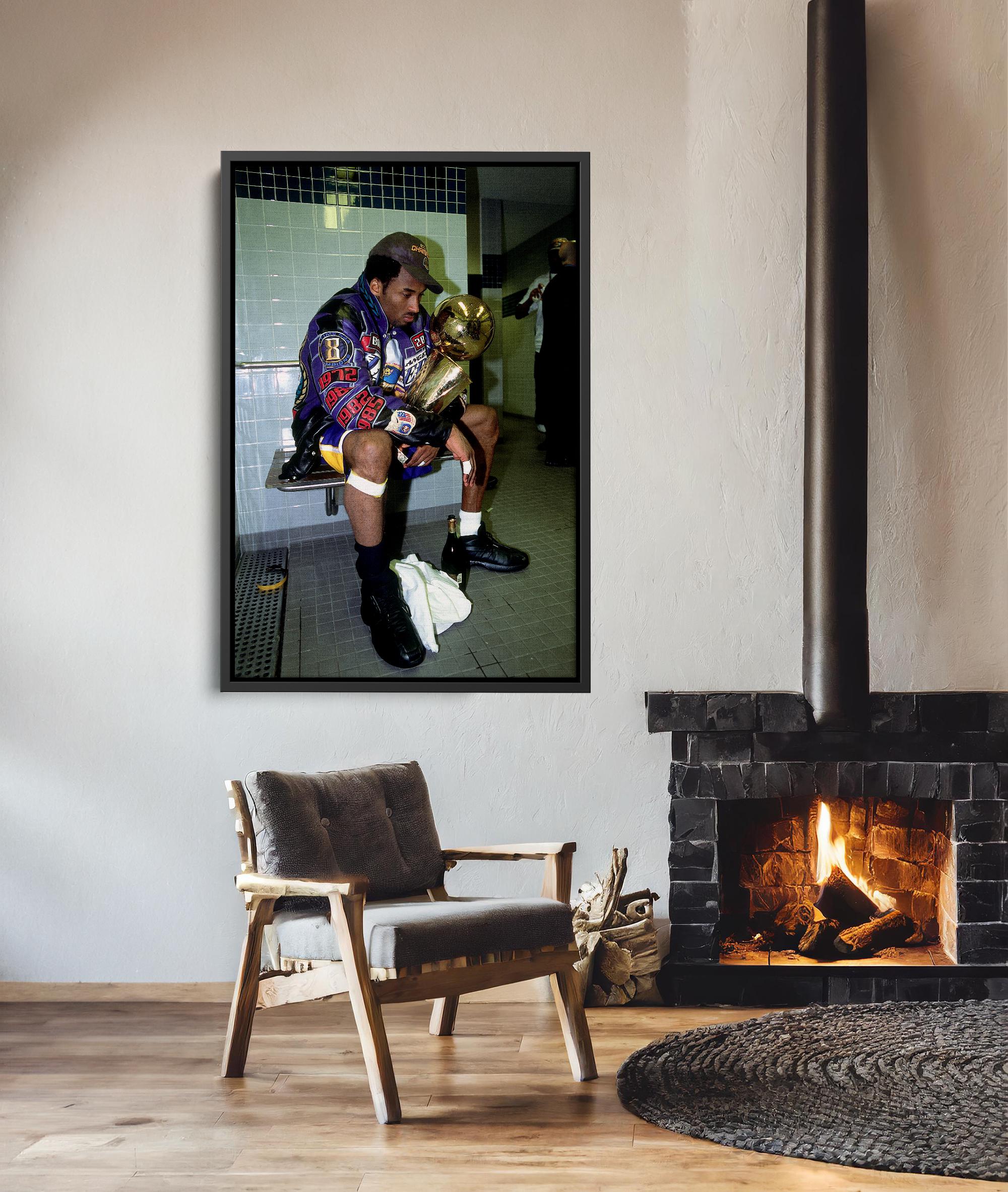 Kobe Bryant Iconic Locker Room Photo, Premium Canvas Wall Art, Framed Championship Basketball Print, Perfect for Fans