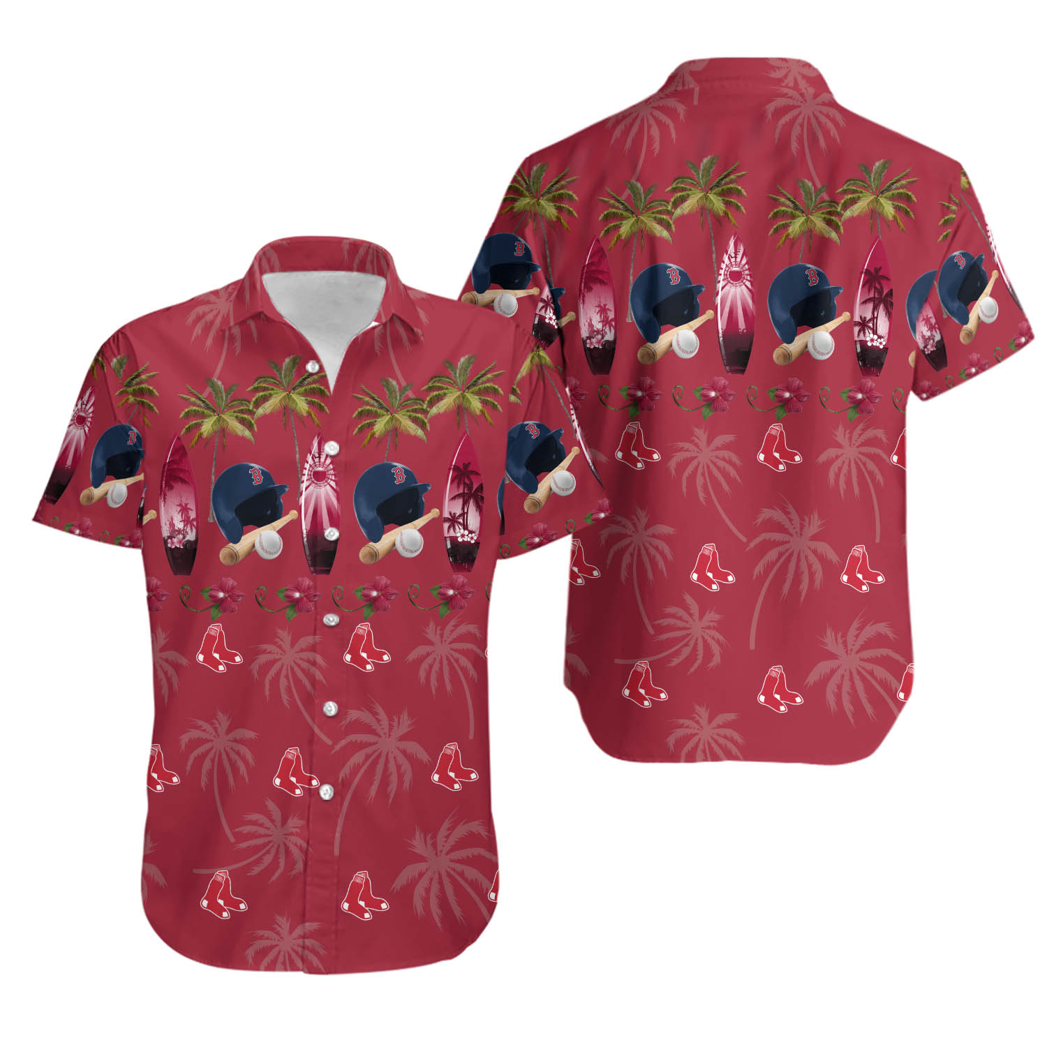 Boston Baseball Baseball Gear Red Tropical Hawaiian Shirt , Gift for Fan