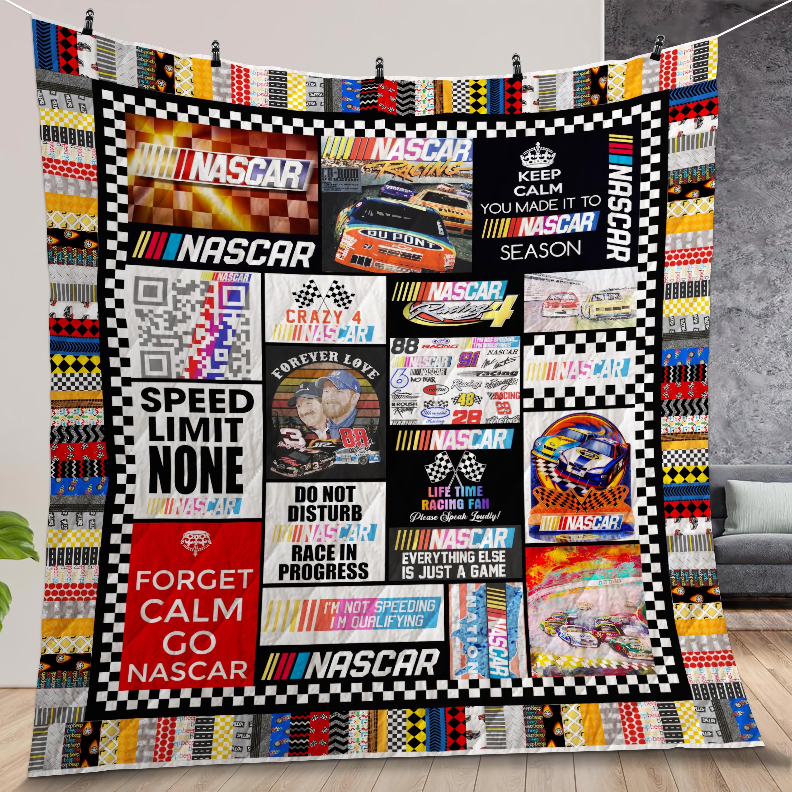 Nascar Family Quilt Blanket, Lover Nascar Blanket, Nascar Bedding Blanket, Halloween Blanket, Christmas Blanket.