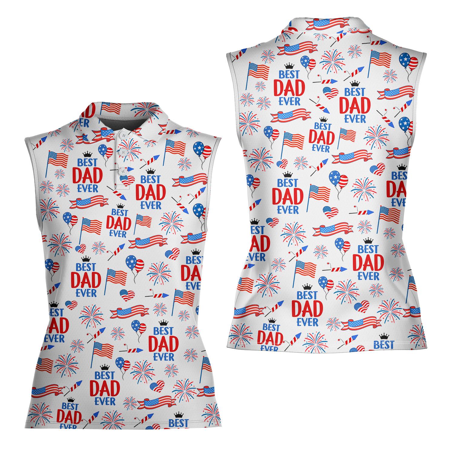 Women's Sleeveless Polo Shirt, Patriotic USA Flag Print, Breathable Summer Apparel for Independence Day, Father's Day