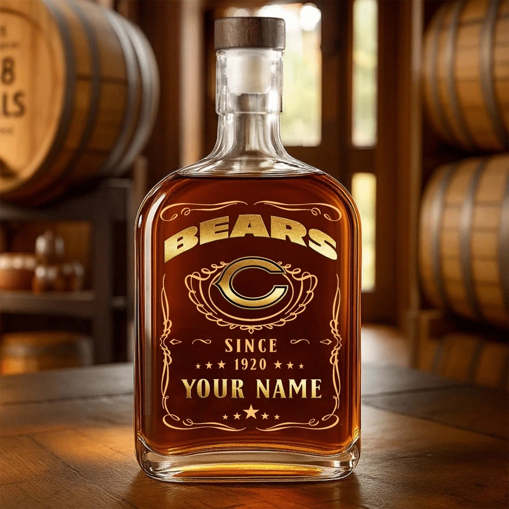 Personalized Chicago Football Bearss Team Whiskey Decanter Whiskey Bottle