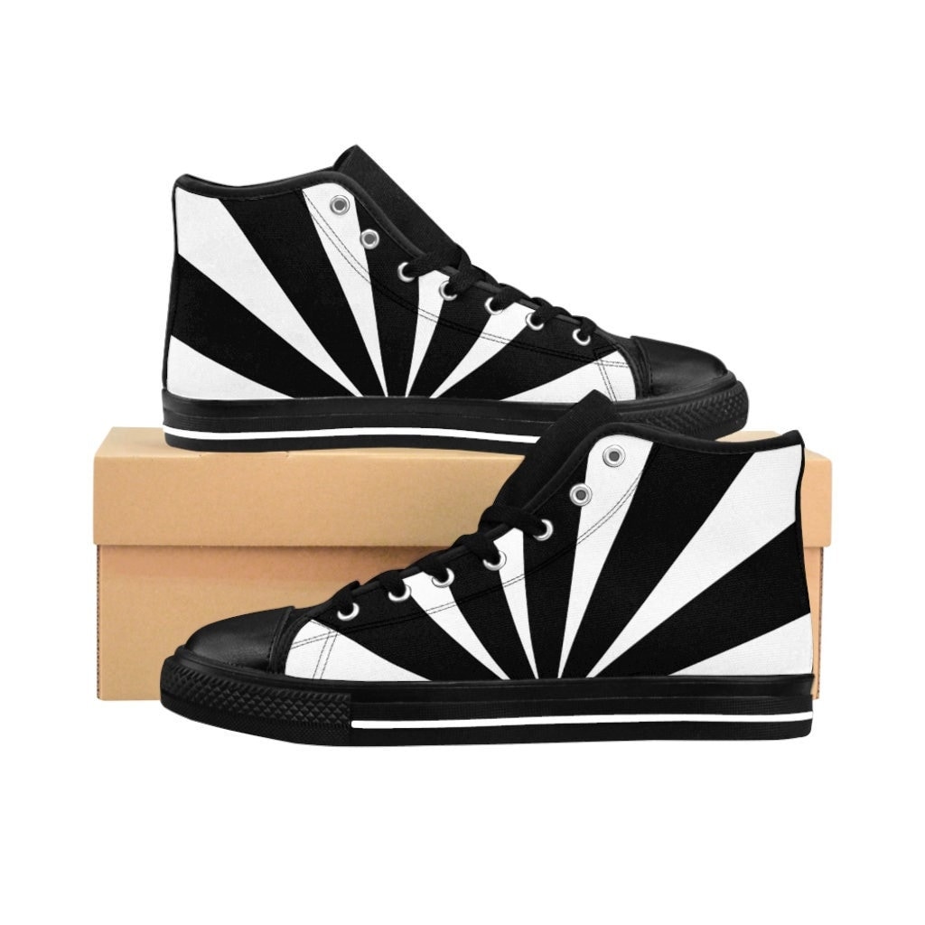 Mens Black White Striped Sneakers Nightmare Stripes Christmas Gift High Top Shoes Goth Footwear Gothic Edgy Alt Vampire Alternative Fashion