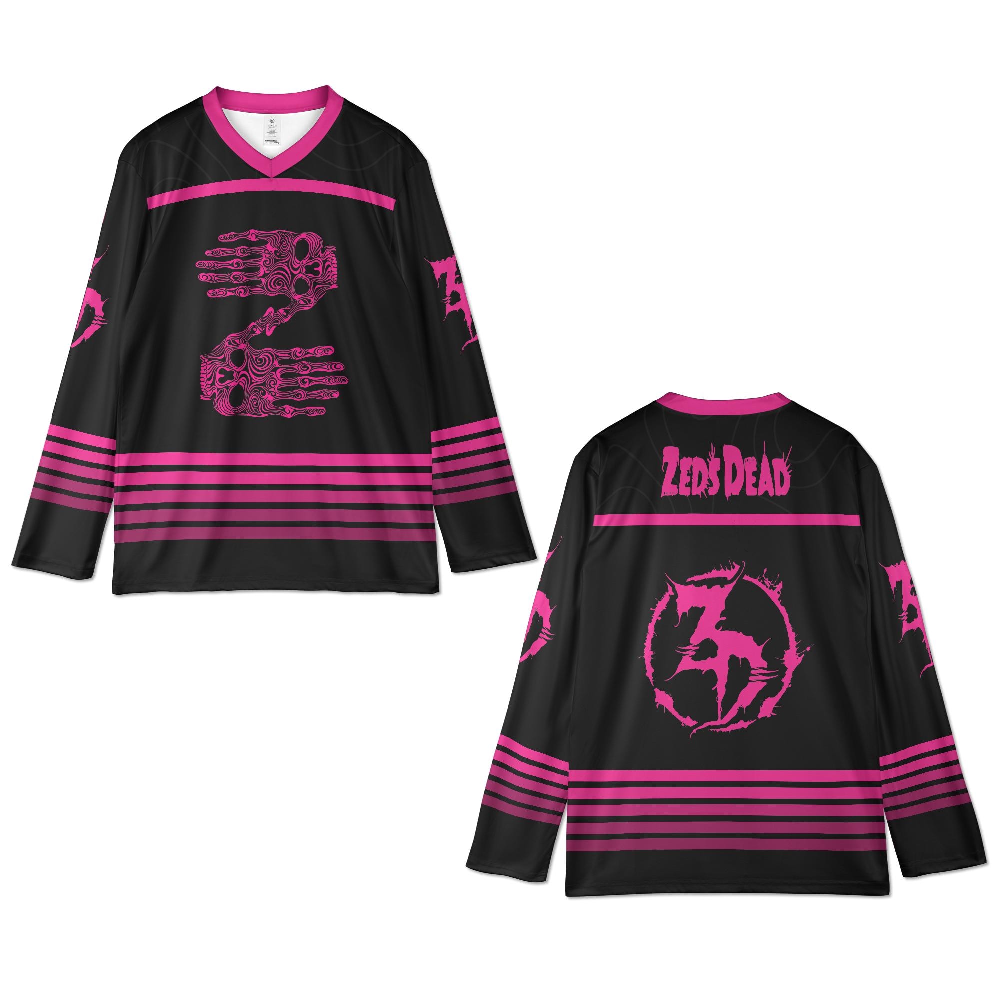 Zeds Rave Hockey Jersey, Black EDM Festival Outfit, Neon Pink Dubstep Shirt