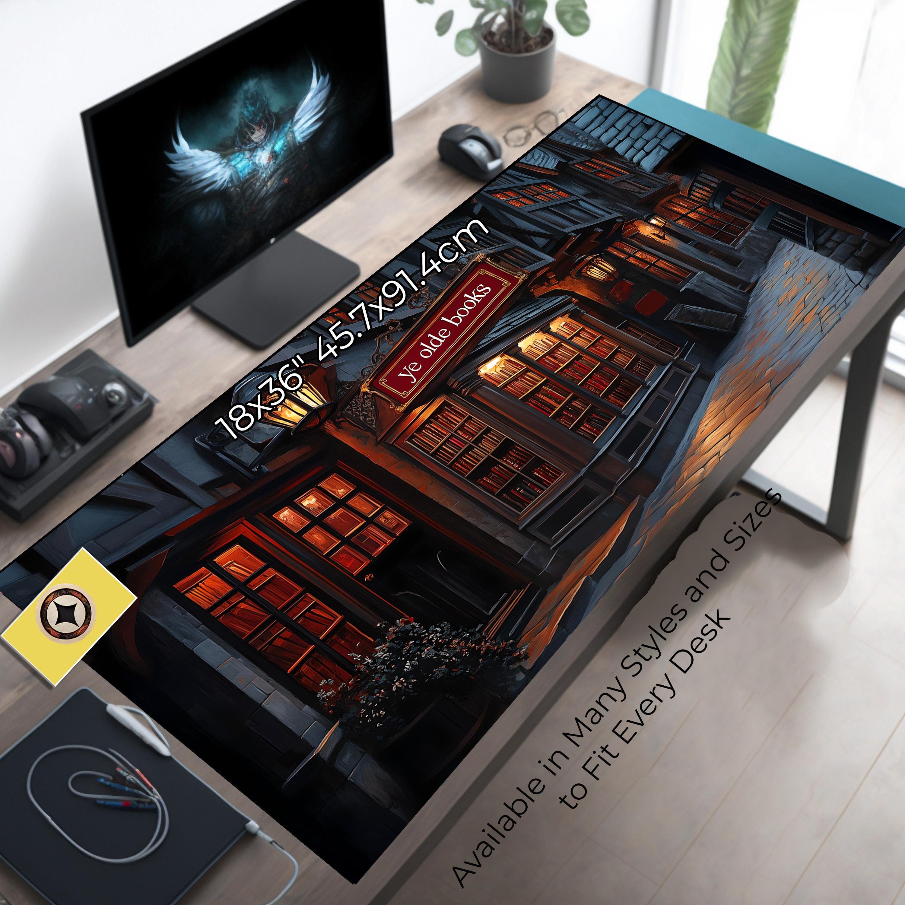 Cozy Medieval Bookstore Desk Mat - Ye Olde Books Gaming Mouse Pad