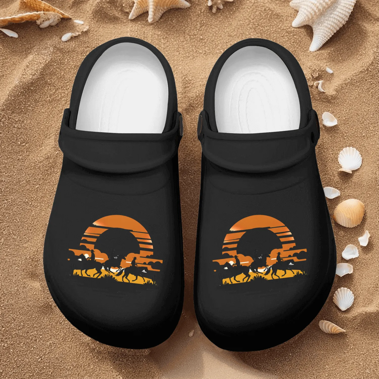 Western Riders at Sunset Nurse Clogs