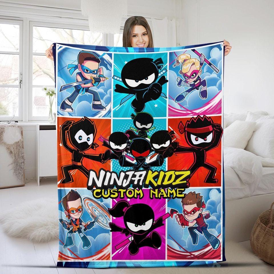 Personalized Ninja Kidz TV Family Blanket, Custom Name Baby Blanket, Birthday Gift For Kids