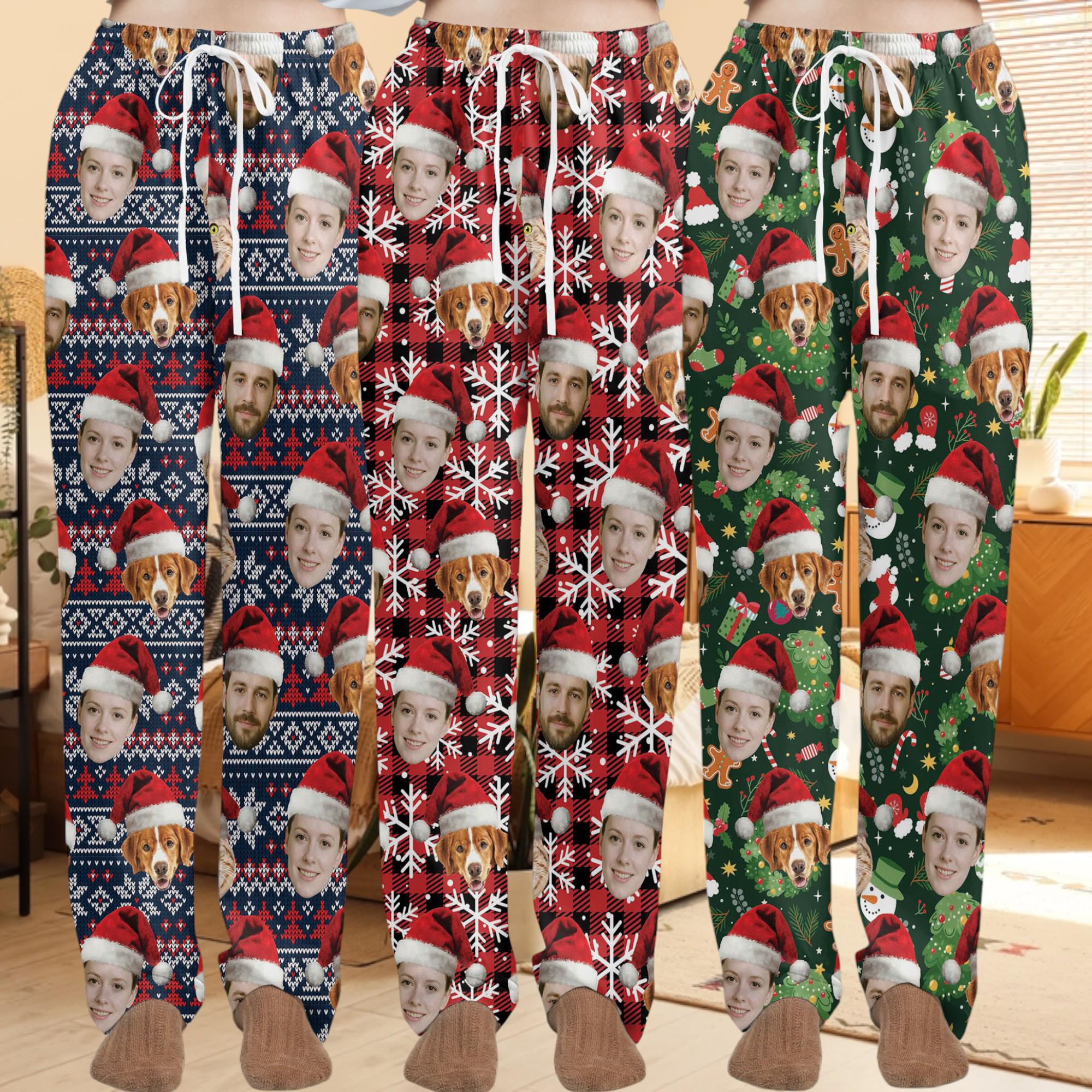 Custom Face Christmas Pajama Pants for Women, Men, and Kids, Personalized Family Matching Pajamas