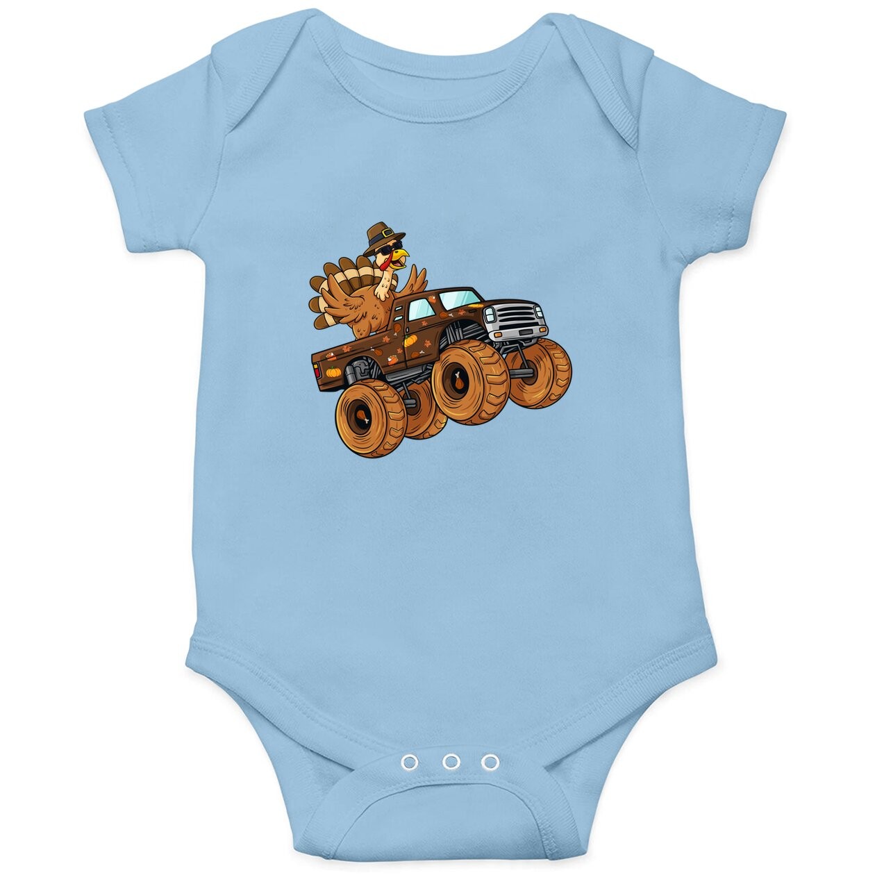 Thanksgiving Turkey Riding Monster Truck Boys Baby Bodysuit