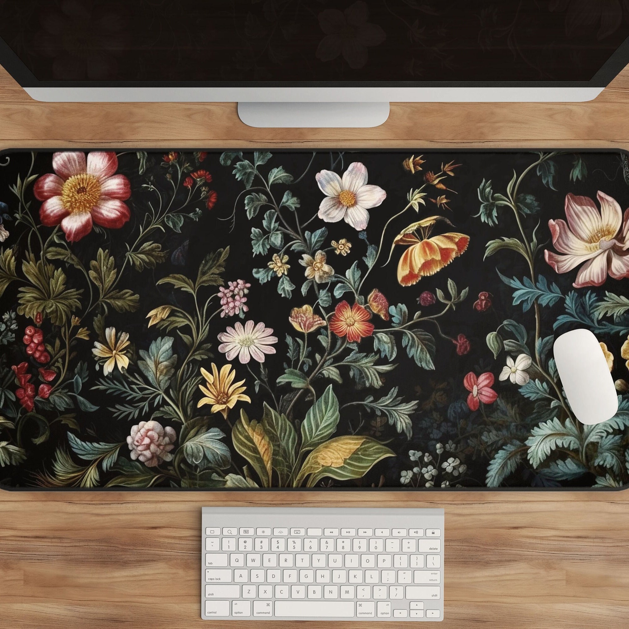 Dark Cottagecore Floral Desk Mat - Baroque Desk Pad for Elegant Workspace Decor