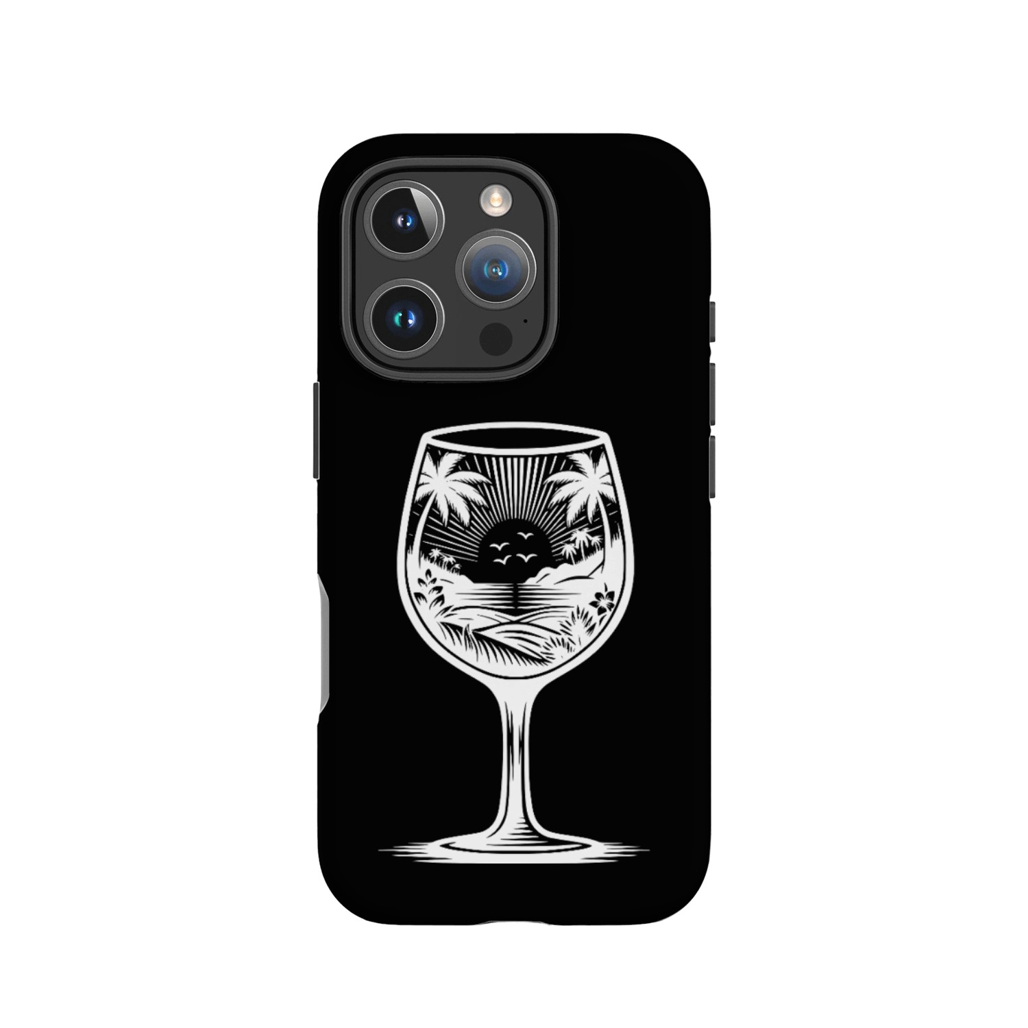 Exotic Sunset Beach Motif Wine Glass IPhone Cases