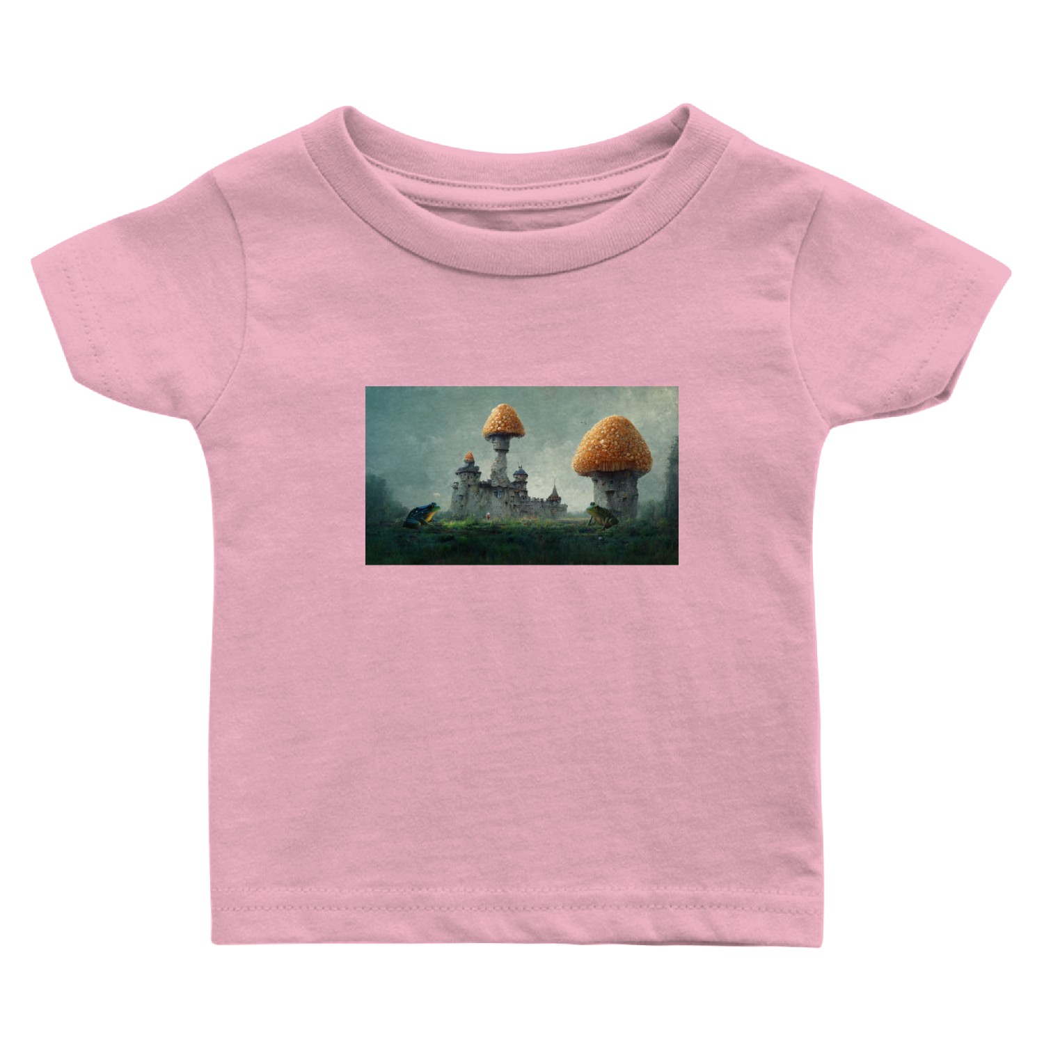 Amanita Mushroom Castle and Tower with Frogs Baby T Shirts