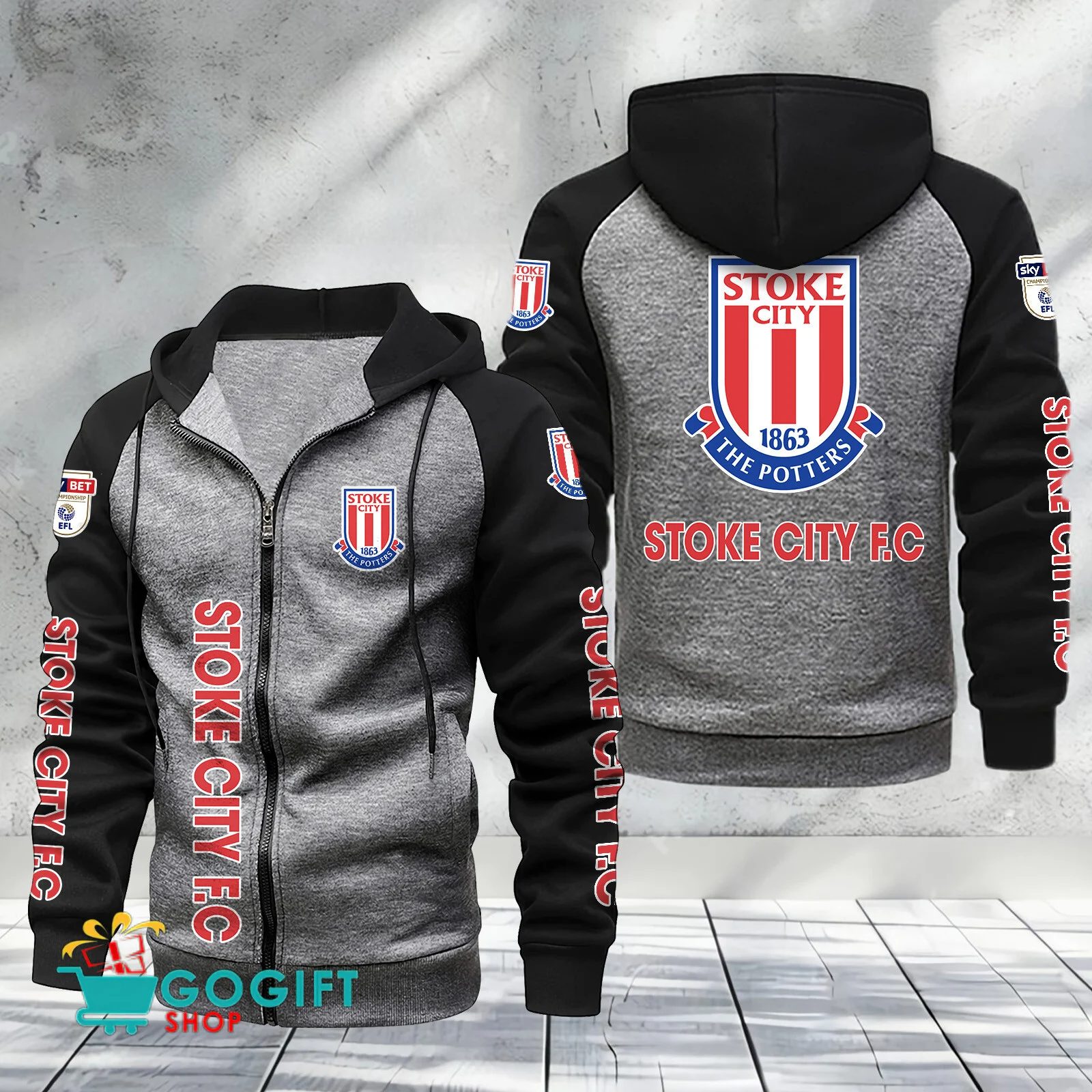 Stoke City FC Sporty Style Raglan Zipper Hoodie