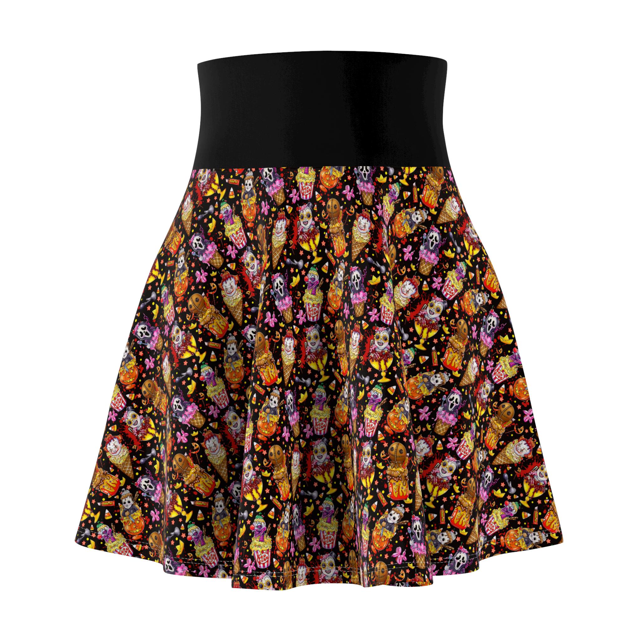 Horro Halloween-Themed Women's Skater Skirt, Festive Flare Skirt for Autumn