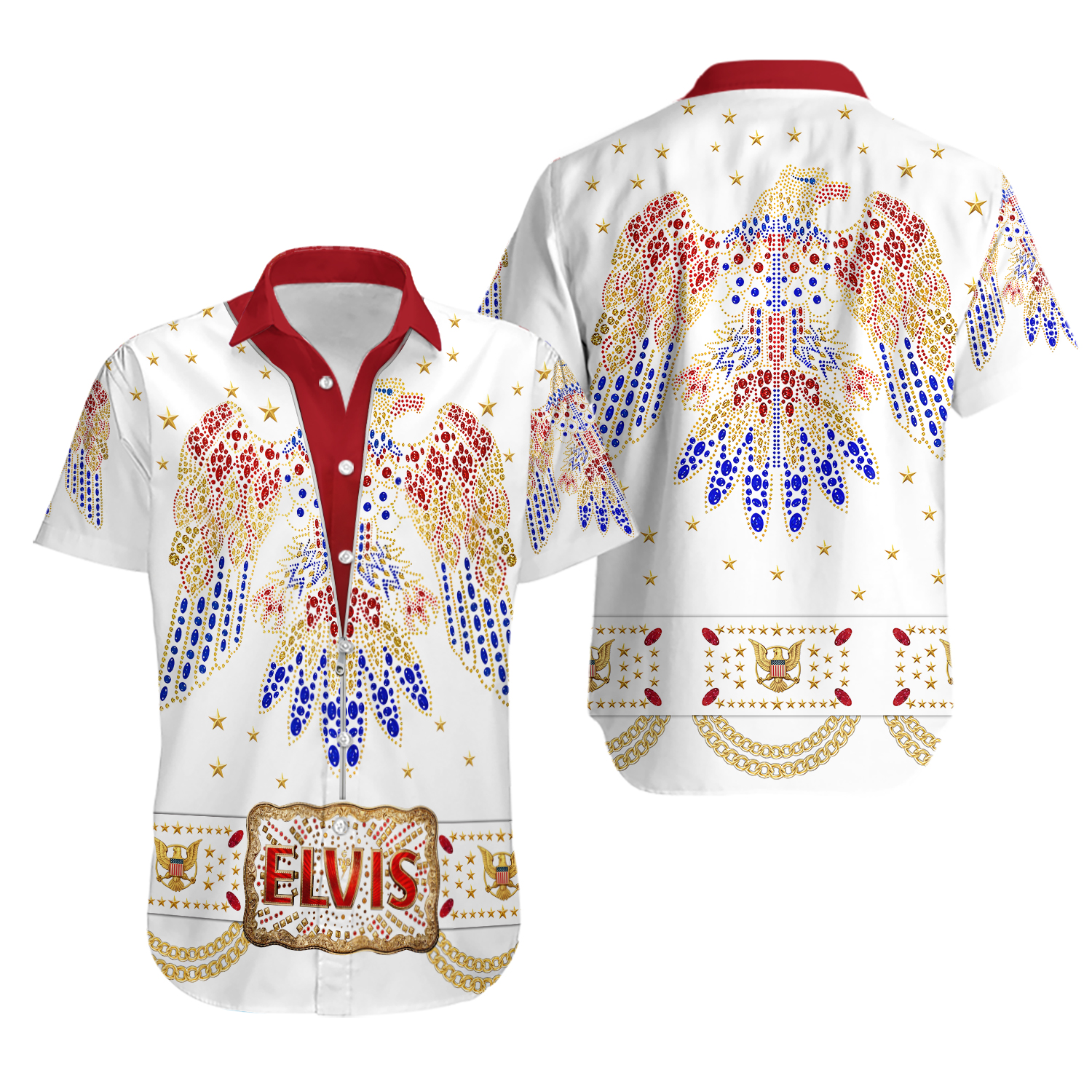 Elvis Aloha White Costume Cosplay Hawaiian Shirt ELHS04