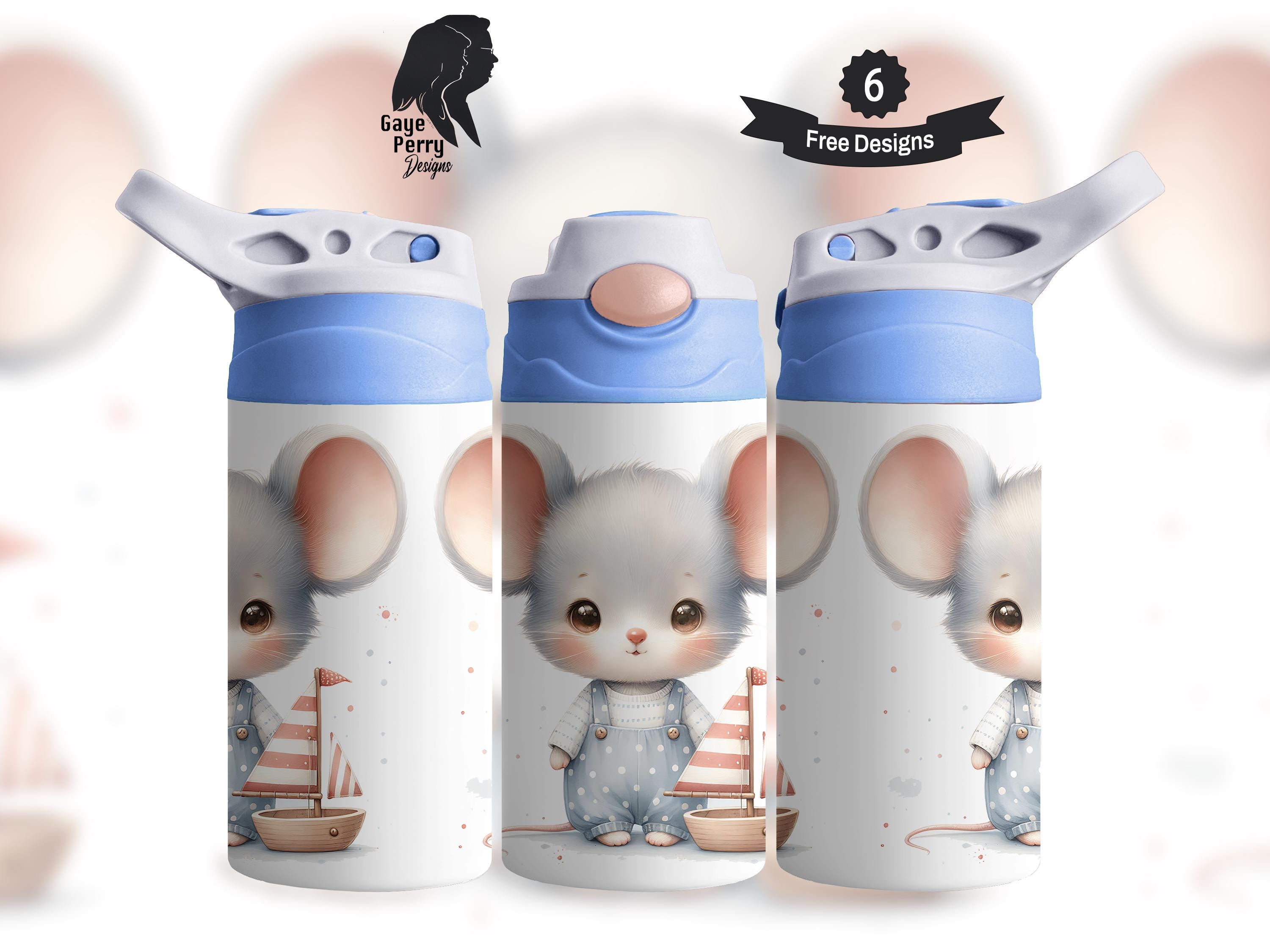 Cute Grey Mouse 12 oz Flip Top Tumbler, Watercolor Sailboat Sippy Cup