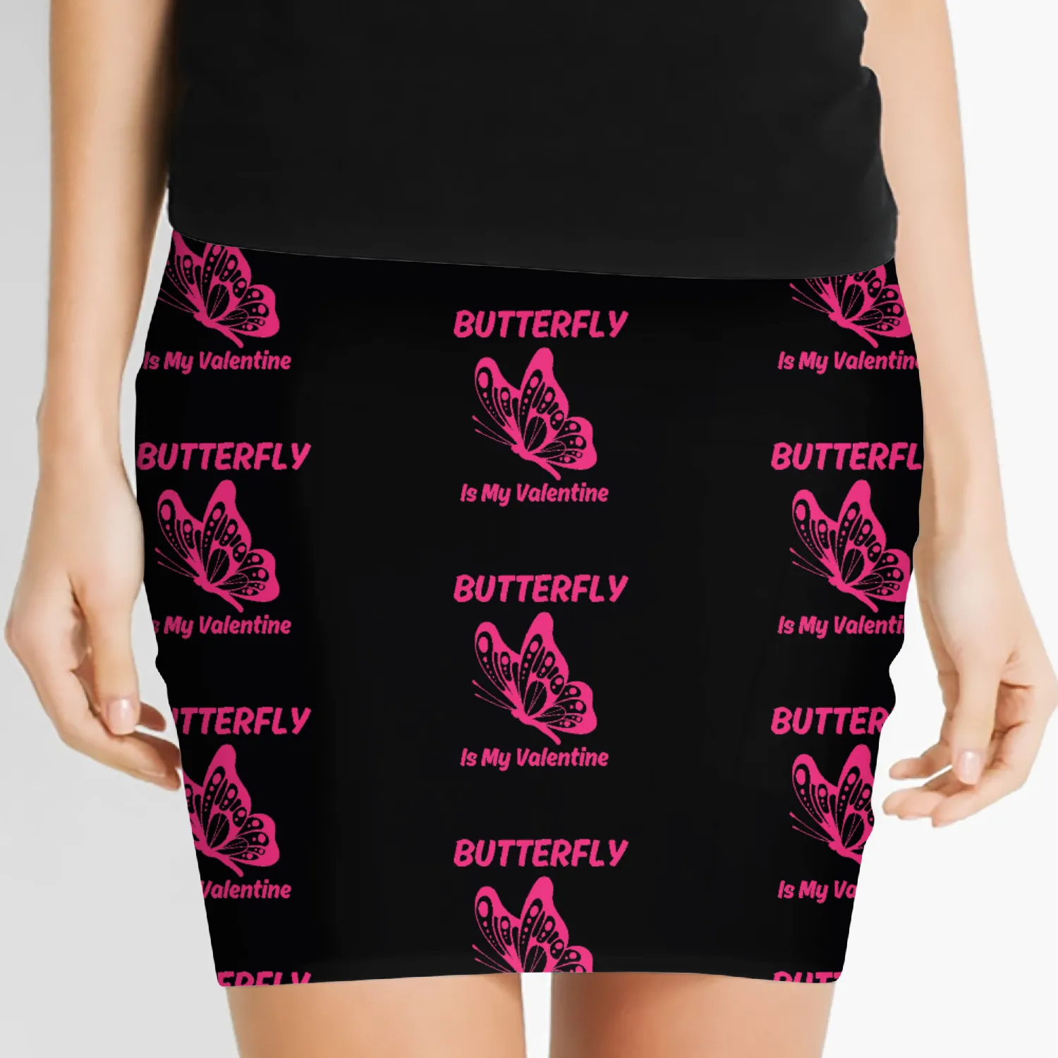 Pink butterfly butterfly Is My Valentine butterfly Women's Mini Skirts