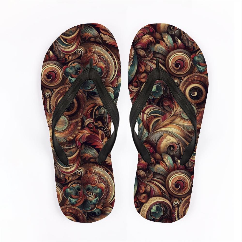 Dark Baroque Flip Flops Gothic Ornate Sandals Unisex Artistic Slides for Bold Summer Walks