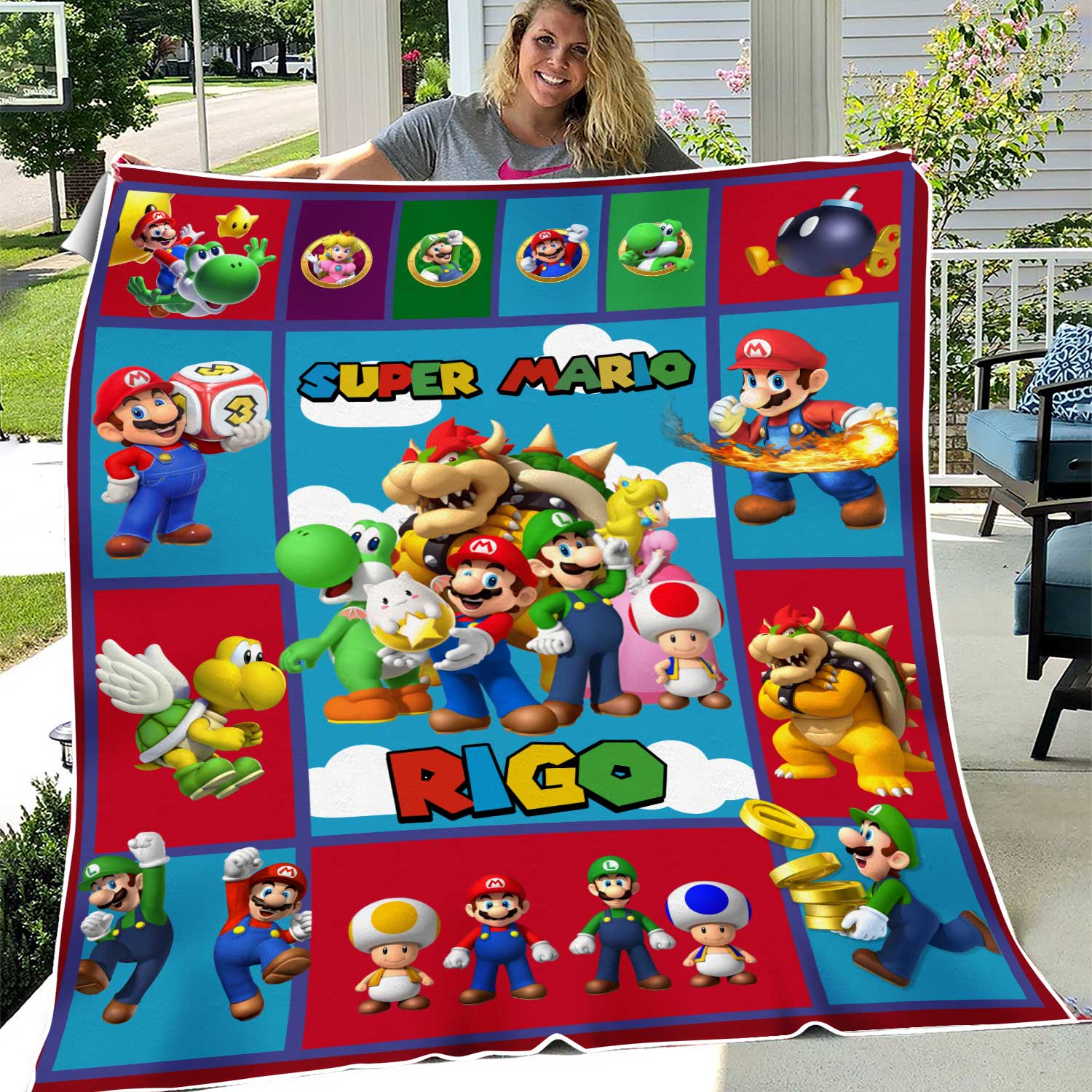 Kids Personalized Super Mario Blanket, Custom Name Mario Fleece Blanket, Gift For Boy, Birthday Gifts