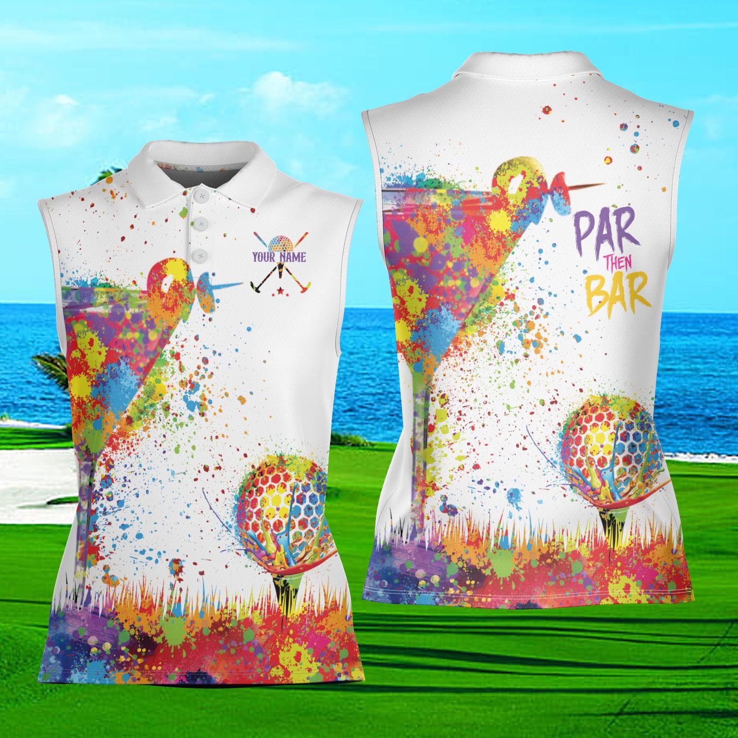 Paint Splatter Golf Polo Shirt, Custom Name Par Then Bar Golf Polo Shirt, Matching Golf Teams Polo Shirt, Sleeveless Polo Shirt For Golfers