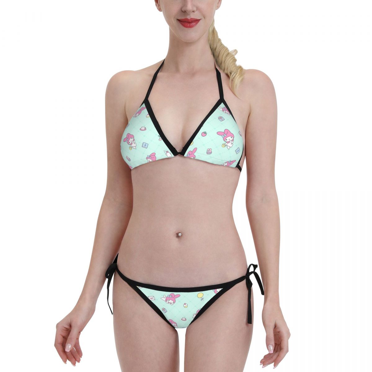 Women's Sanrio My Melody Printed Bikini Bathing Suit Sexy Beach Halter My Sweet Swimsuit Bikinis Set