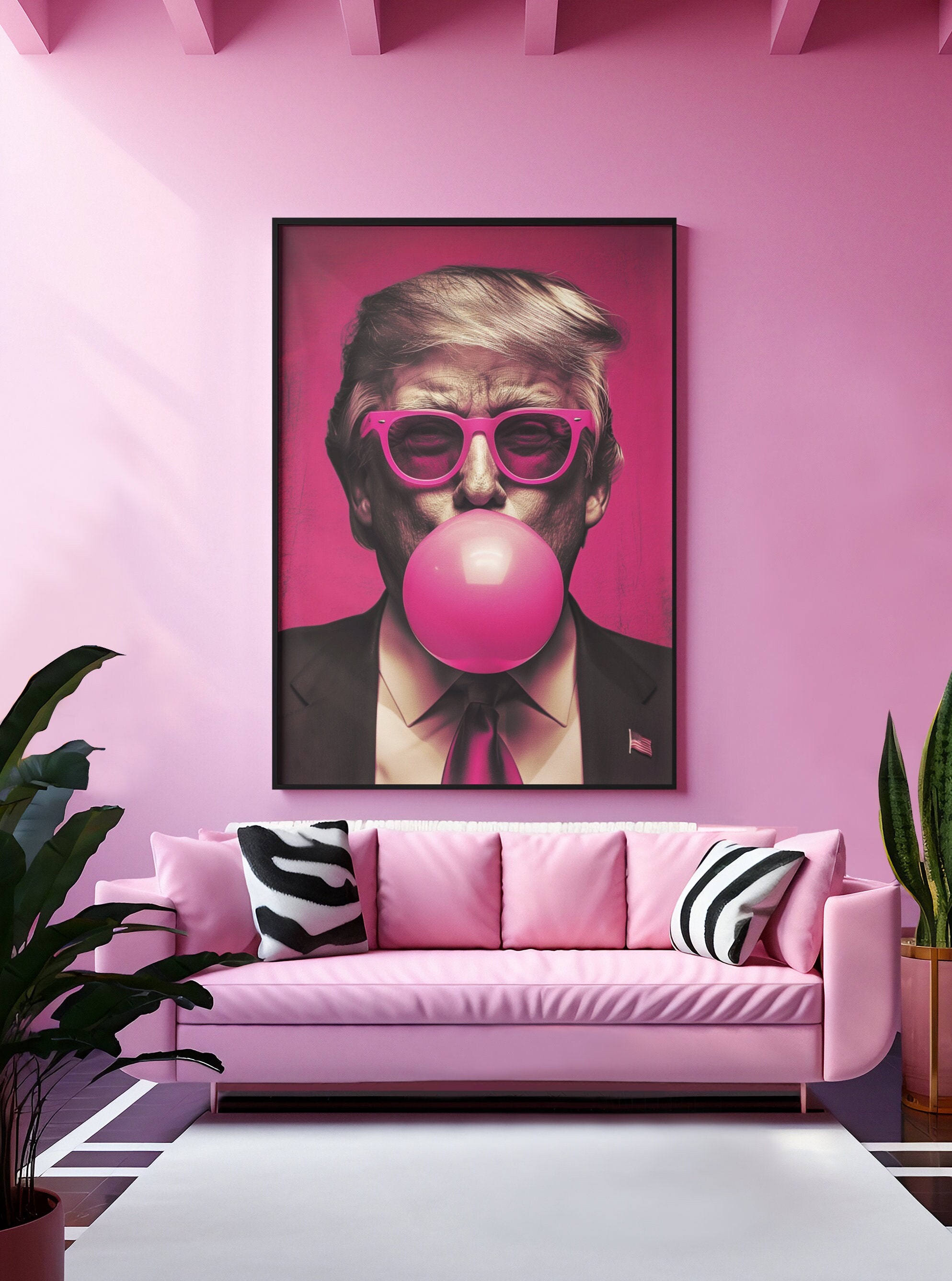 President Donald Trump - Pink Sun Glasses Trump Bubble Gum - Trump Wall Art