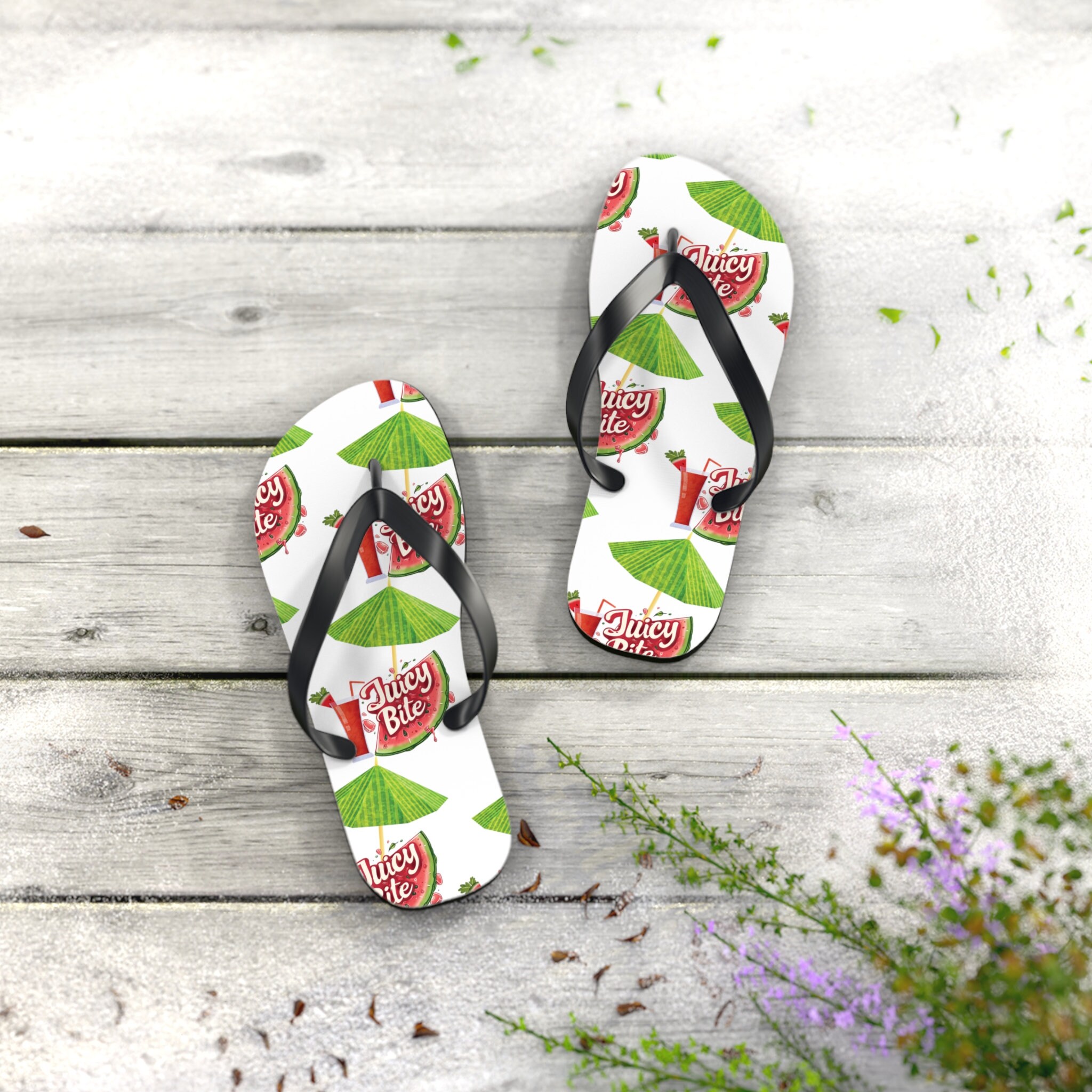 Flip Flops for Summer, watermelon flip flops, white flop flops, green umbrella, flip flops for her, sister, daughter, best friend