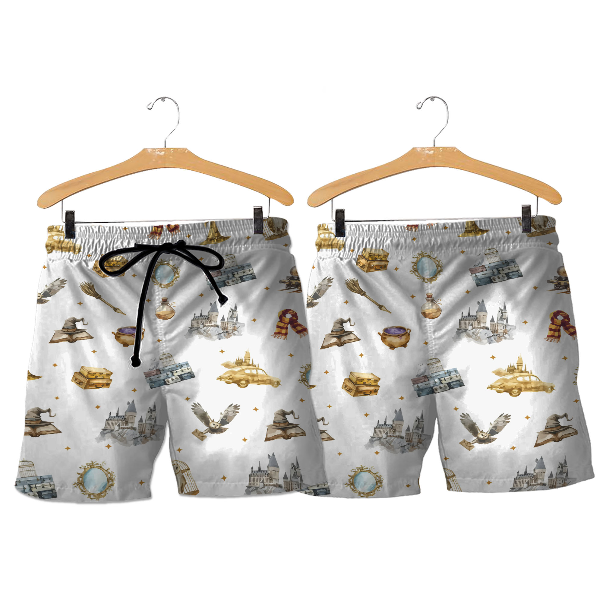 Wizard School Button Shirt, Wizard Hawaiian Shirt, Magical Castles Beach Shirt, Summer Shorts Men, Bookish Aloha Shirts Women Men