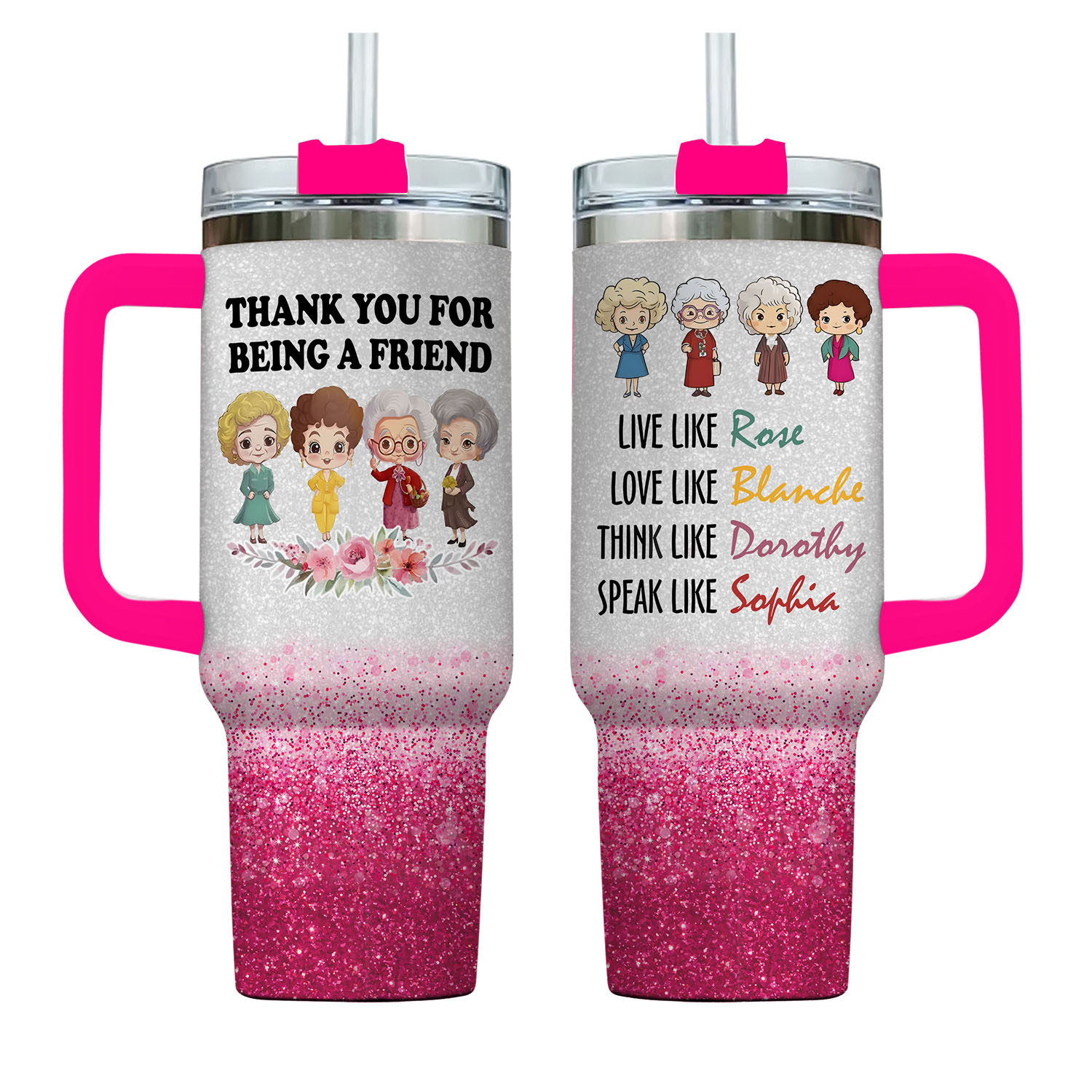 Stay Golden 40oz Tumbler With Handle, Friendship Coffee Cup Gift For Her, Holiday Drinkware, Christmas Gift