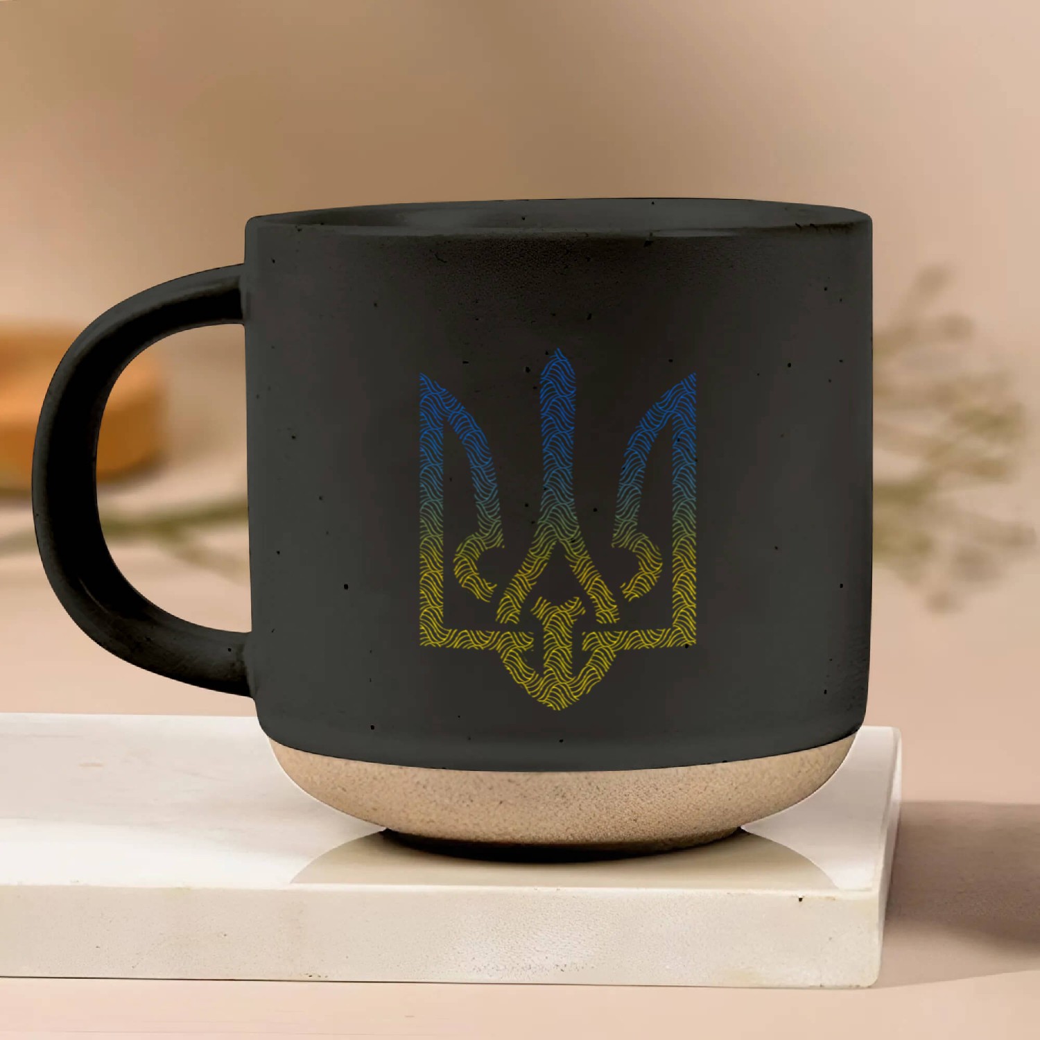 Ukraine Flag And Trident Ukrainian Pottery Mugs