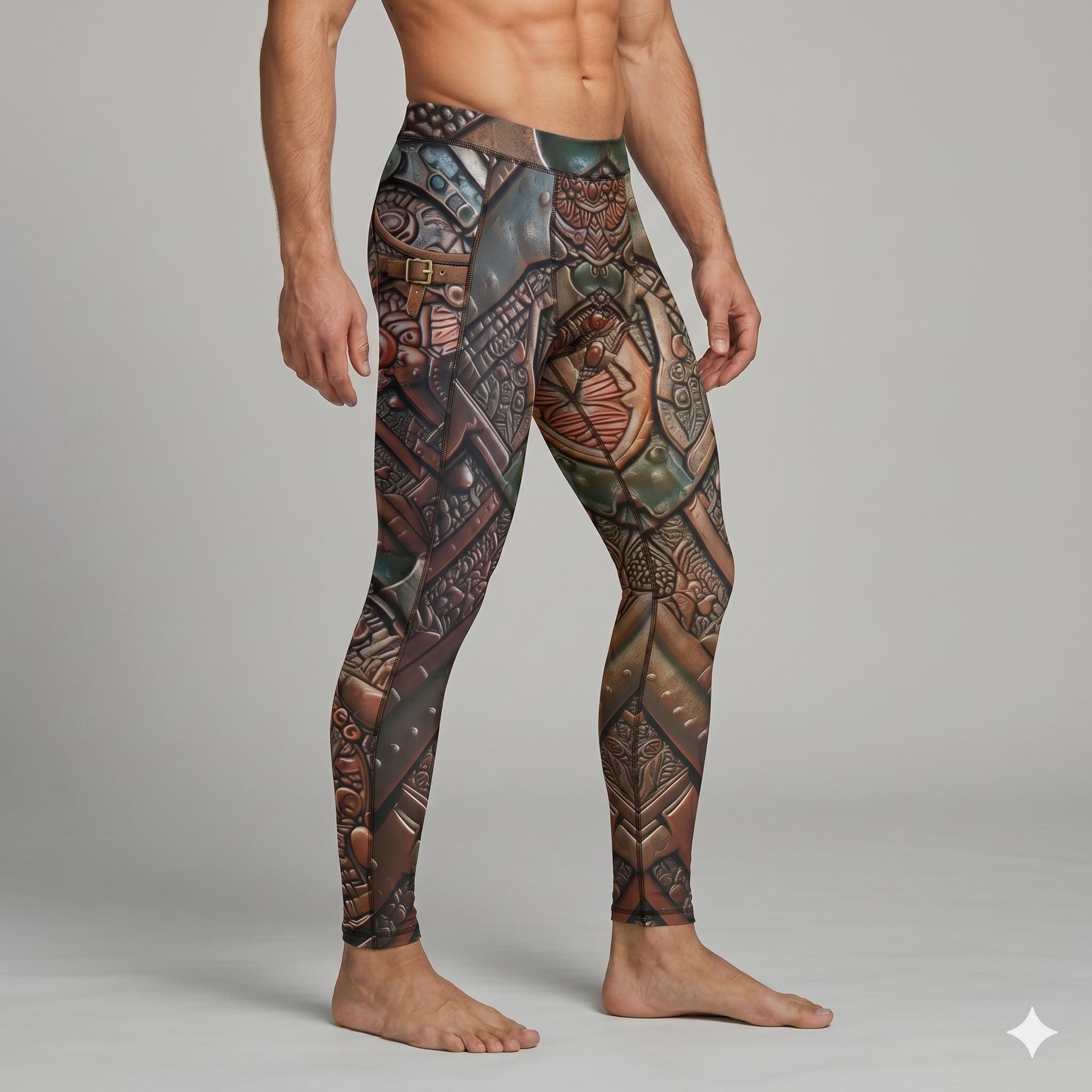 Gladiator Armor Mens Yoga Shorts Leggings Meggings Athletic Training Running Martial Arts Wrestling Activewear Medieval Renaissance LARP