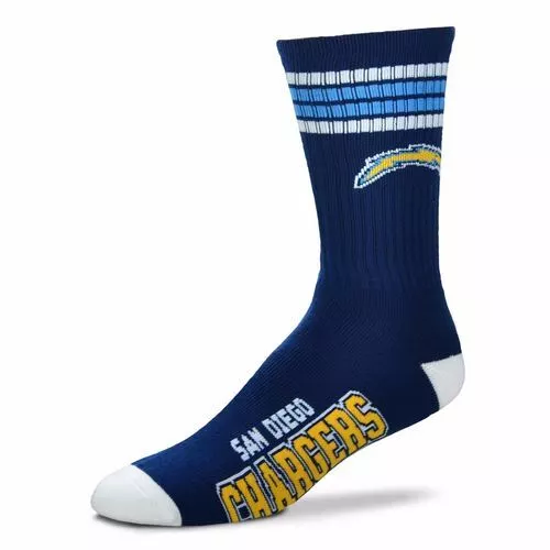 San Diego Chargers For Bare Feet football Men's Kid's 4-Stripe Deuce Crew Socks SZ M