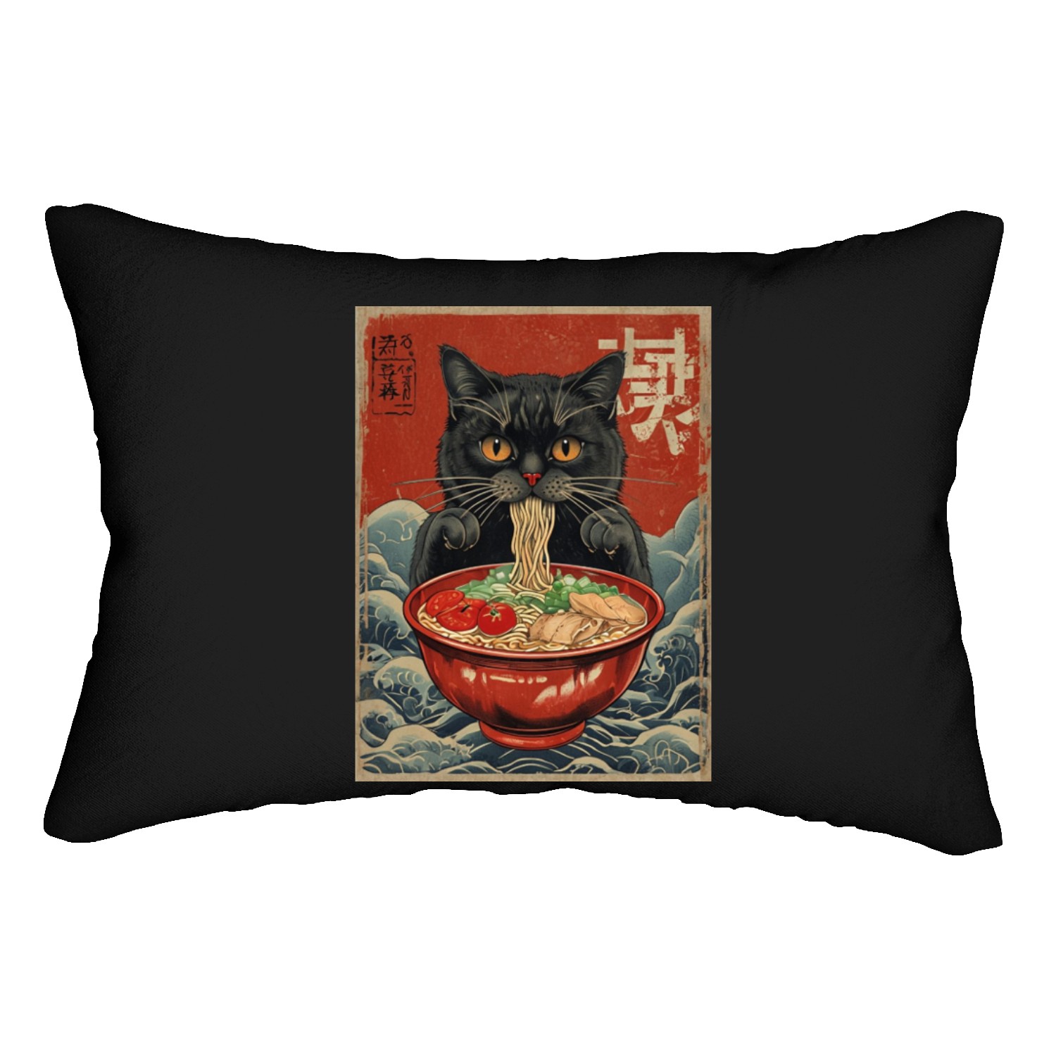 Kawaii cute Vintage Japanese Anime Manga Cat Ramen Lumbar Pillows