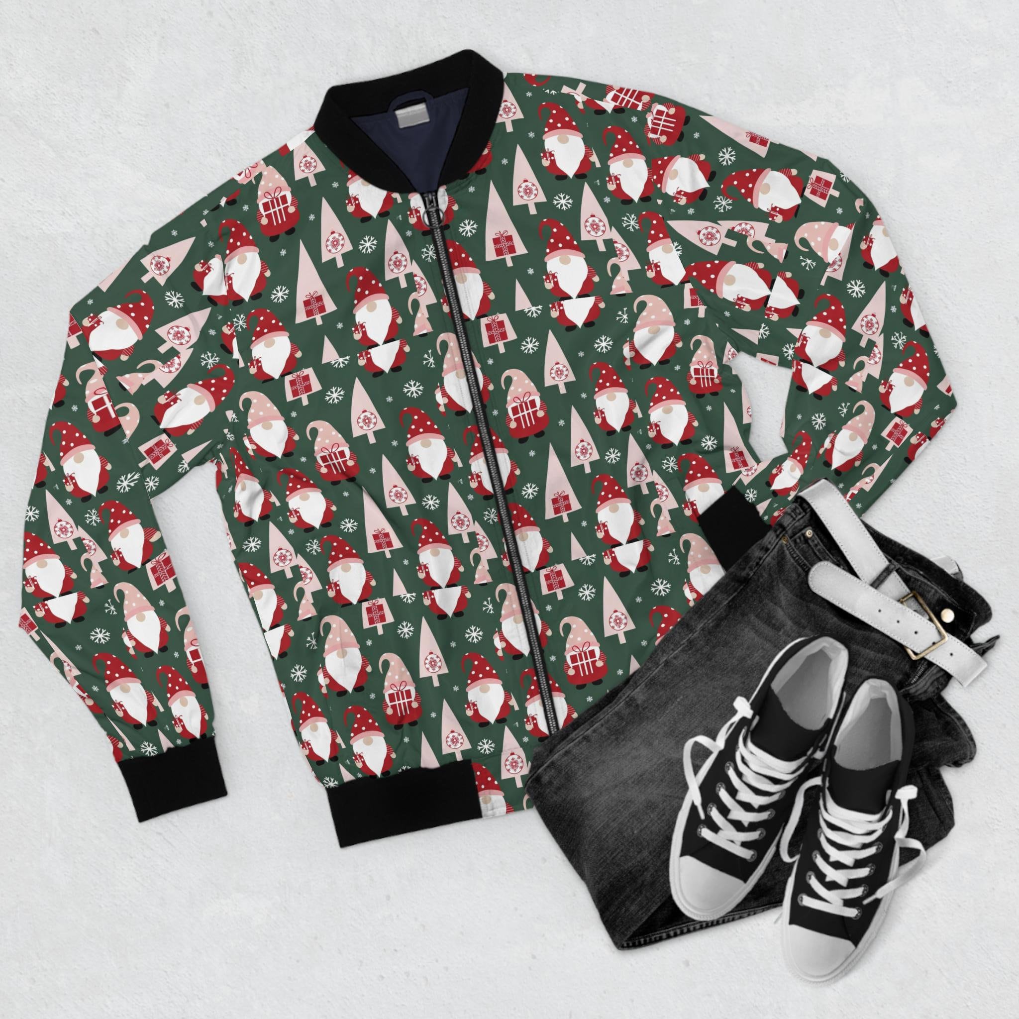 Men's Christmas Gnome Bomber Jacket | Festive All-Over Print Holiday Jacket