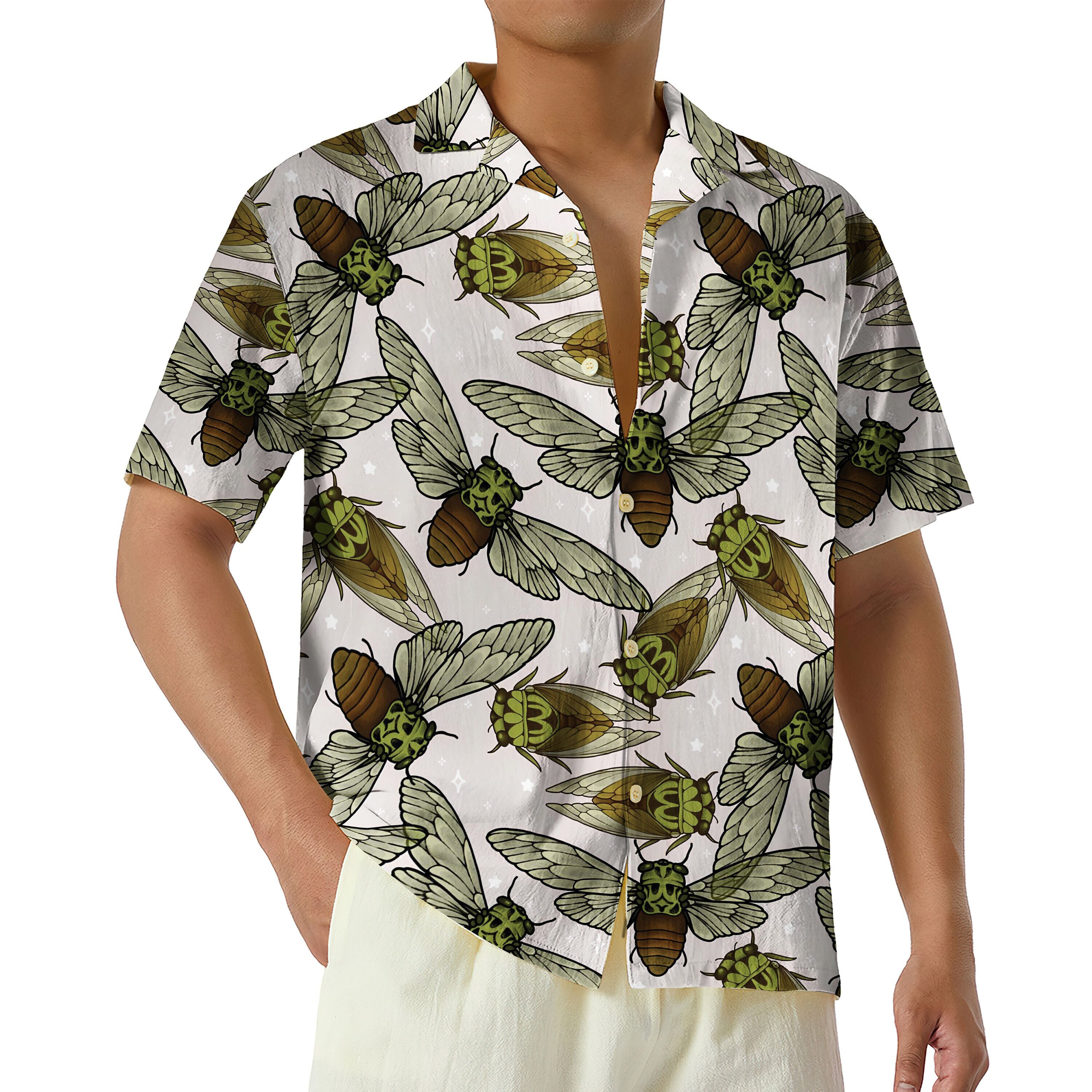 Cicada Button Up Shirt, 2024 Year of the Cicadas Hawaiian Shirt, Year of Cicadas, Bug Lover Gift