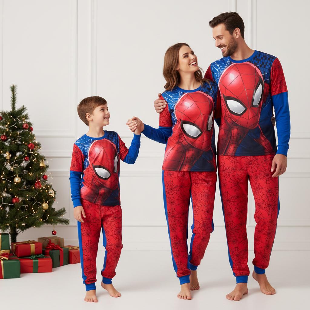 Spider Hero Family Pajamas, Spider Web Long Pajamas, Red Mask Long Tee & Pants PJs, Family Matching Pajamas Set, Pajama Family Gift