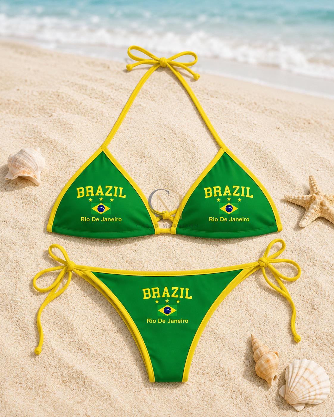 Brazil Rio De Janeiro Bikini Set Brazilian Flag Swimsuit Green Yellow Beachwear Summer Vacation Swimwear