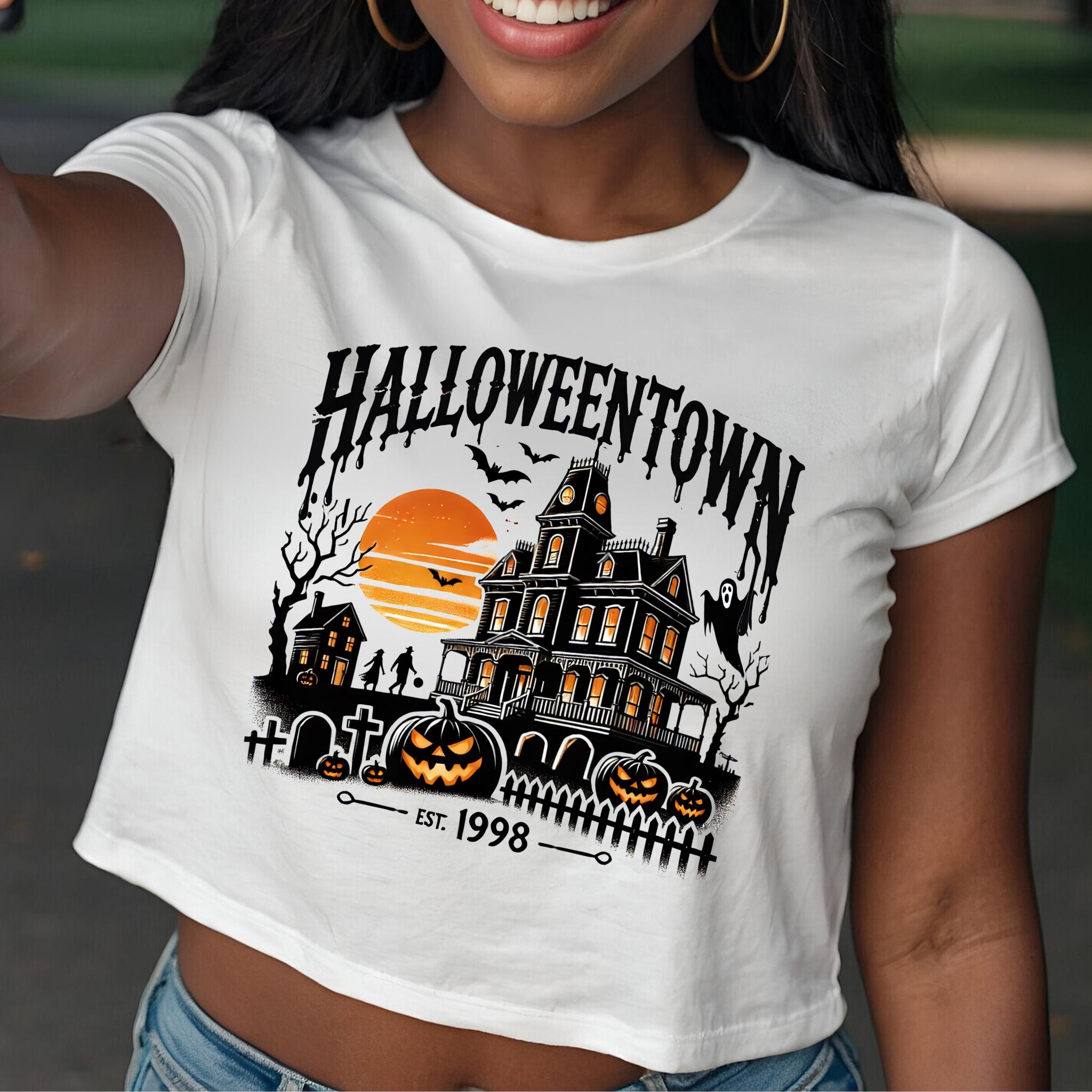 Halloweentown Est 1653 Crop top, Halloweentown University, Retro Halloweentown T-shirt, Fall tee, Halloween baby tee Halloween baby tee