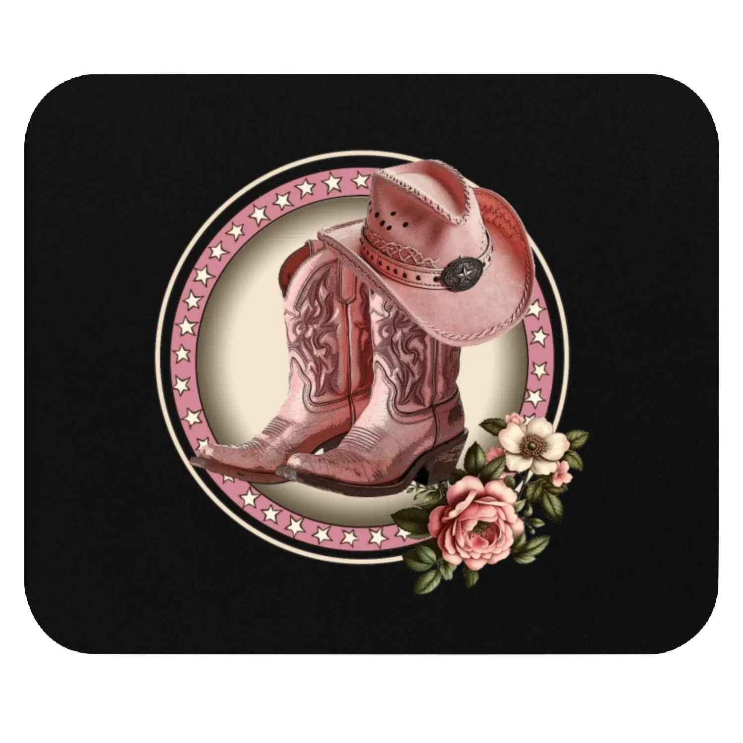 PINK COWGIRL BOOTS, PINK COWGIRL HAT RETRO WESTERN Mouse Pads