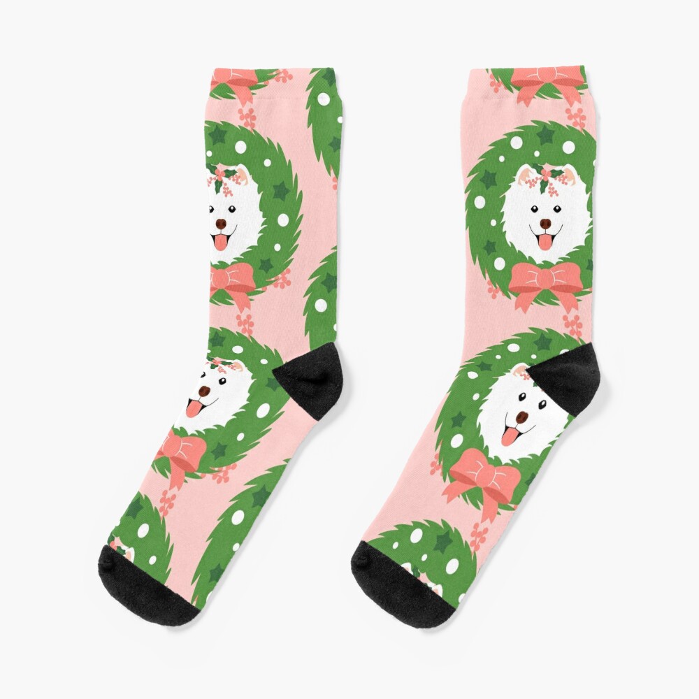 Samoyed Christmas Wreath Socks