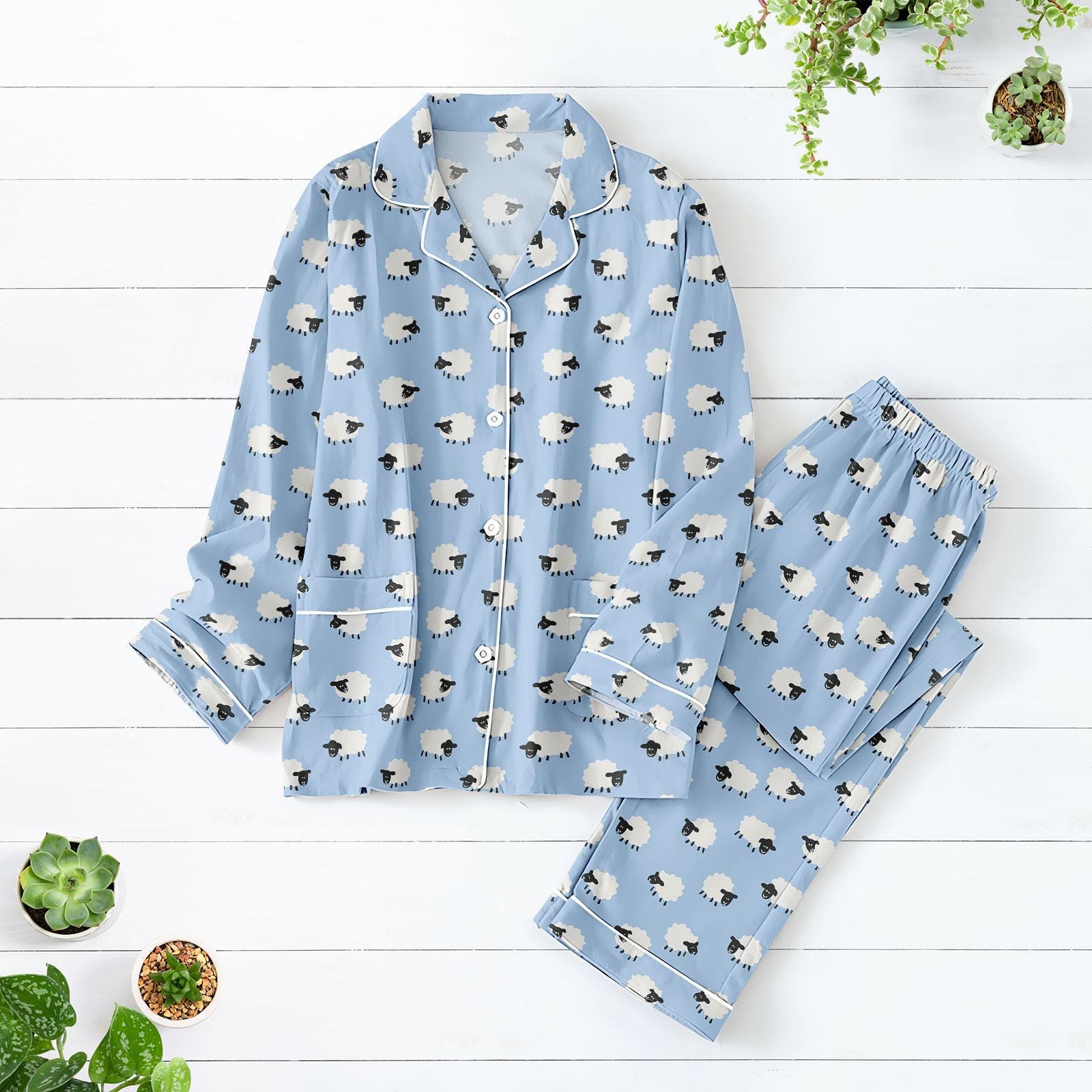 Cute Sheep Pajamas Set, Animal Lover Pajamas, Sheep Lover Halloween Matching Pajama
