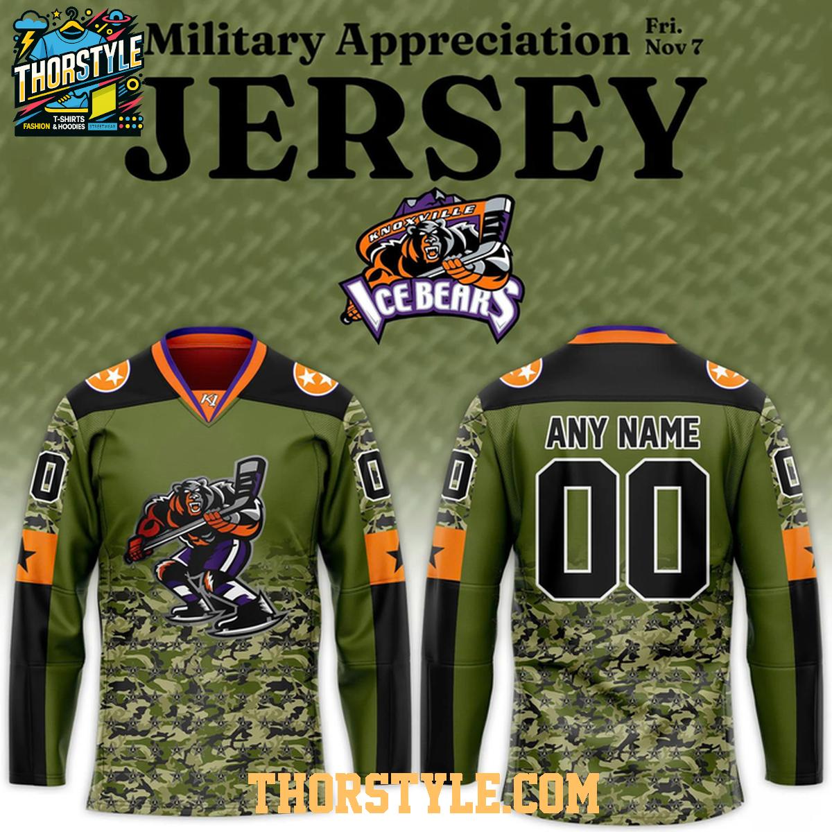 Knoxville Ice Bears Military Appreciation Night 2026 Personalized Hockey Jersey